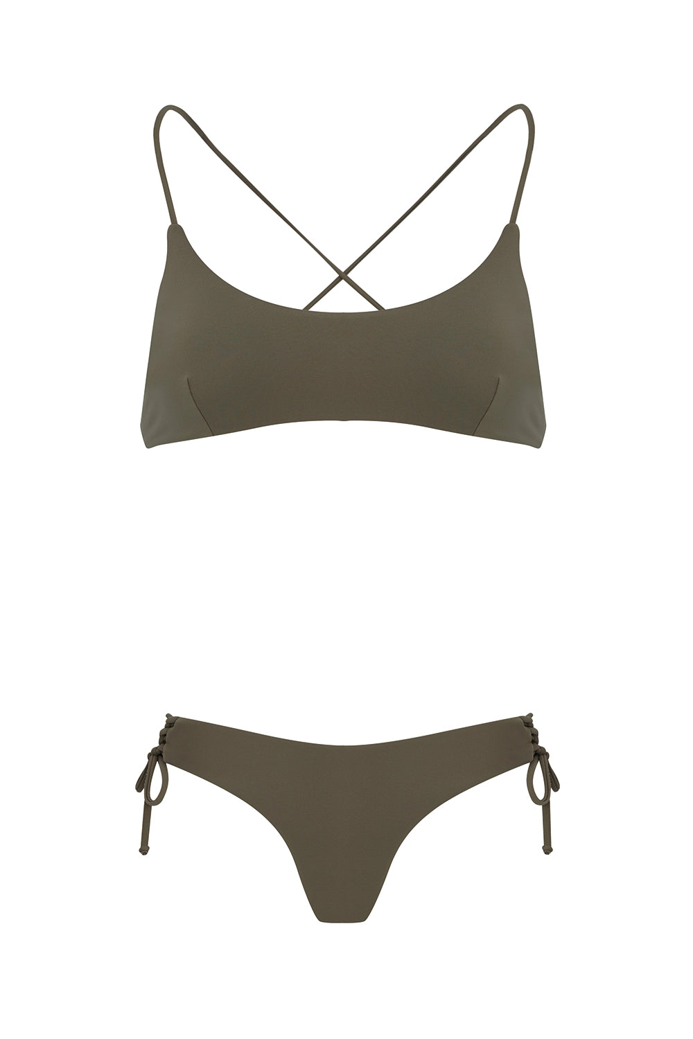 Shikoo Swimwear-Straplez Haki Bağcıklı Bikini Takımı-Bikini & Mayo-3-Milagron.com