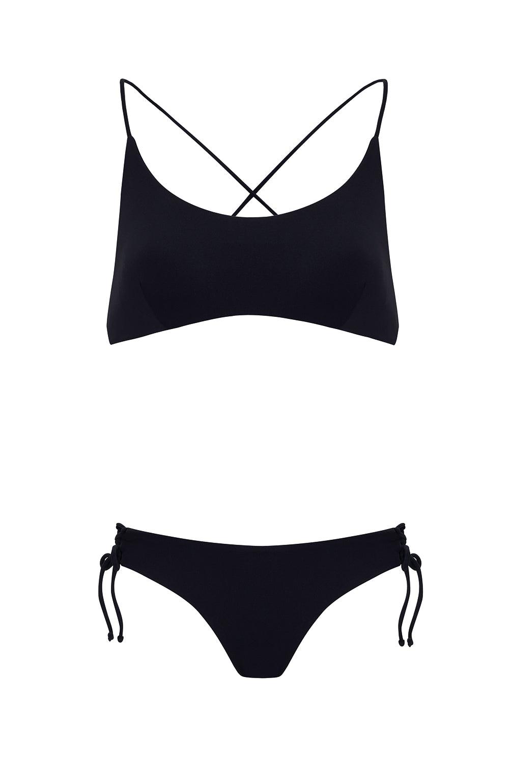 Shikoo Swimwear-Straplez Siyah Bağcıklı Bikini Takımı-Bikini & Mayo-3-Milagron.com
