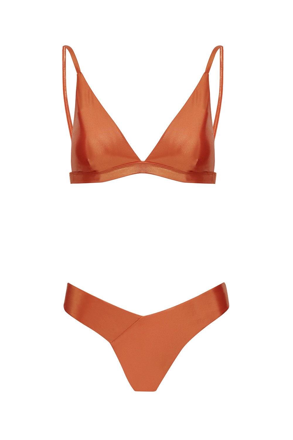 Shikoo Swimwear-Turuncu Üçgen Parlak Bikini Takımı-Bikini & Mayo-3-Milagron.com