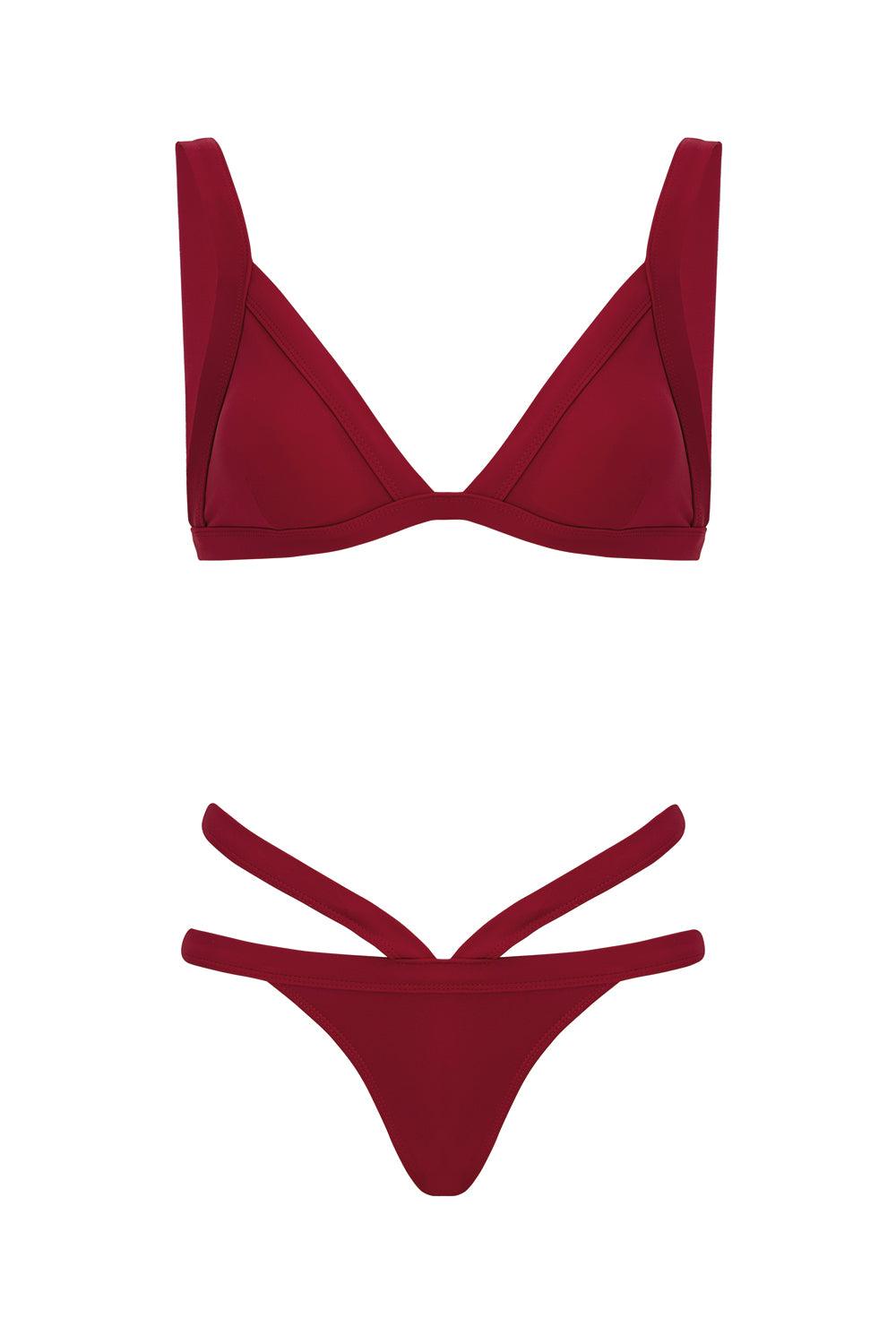 Shikoo Swimwear-Üçgen Bordo Belden Kemerli Bikini Takımı-Bikini & Mayo-3-Milagron.com