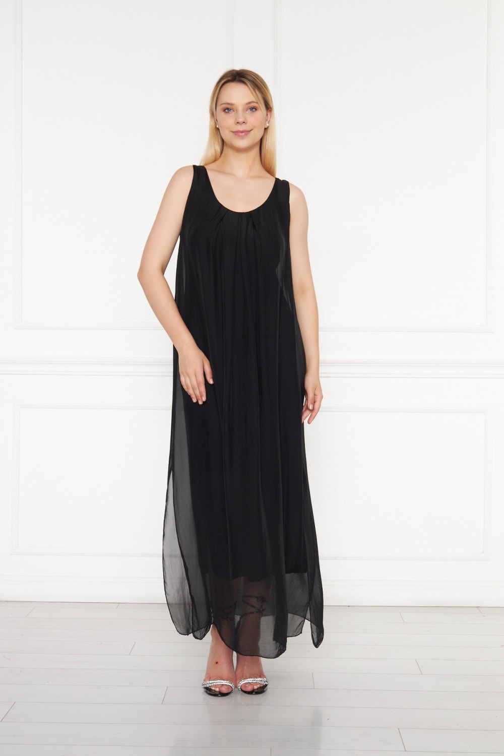 Silk Parade-Saf İpek Şifon Siyah Elbise-Elbise-1-Milagron.com