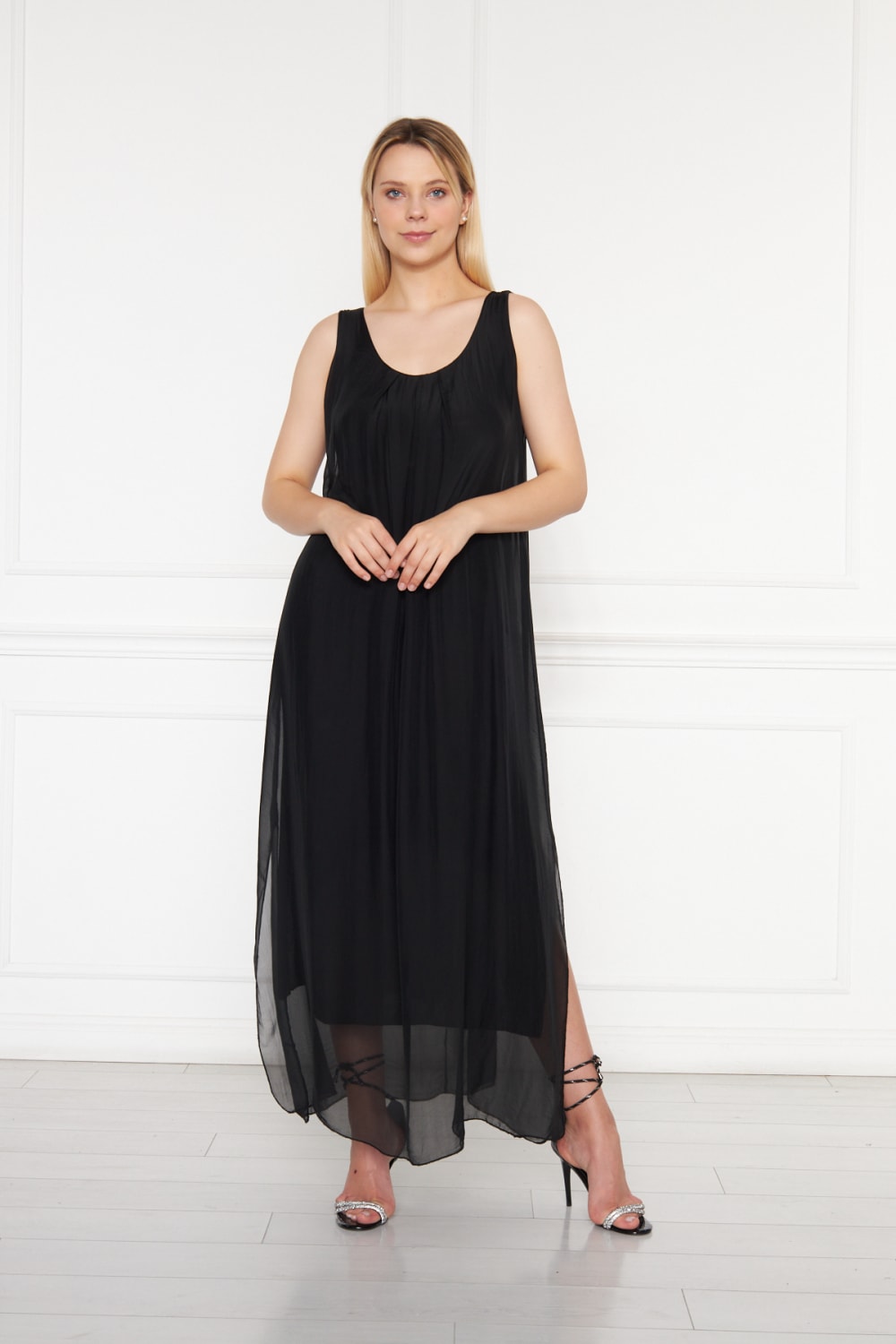 Silk Parade-Saf İpek Şifon Siyah Elbise-Elbise-2-Milagron.com