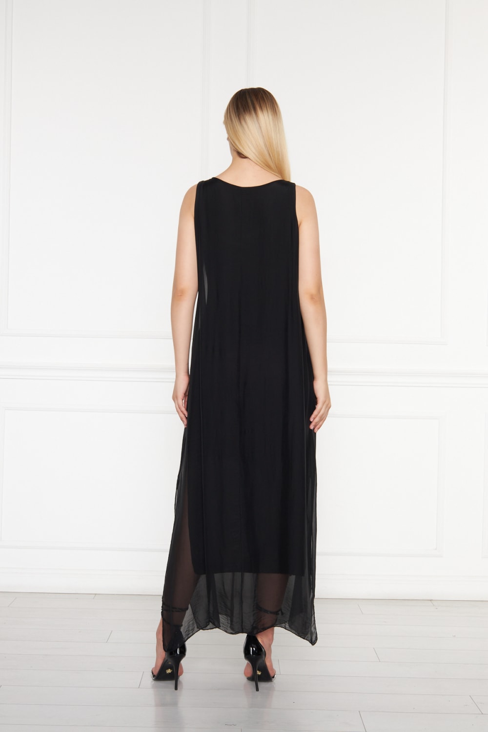 Silk Parade-Saf İpek Şifon Siyah Elbise-Elbise-3-Milagron.com