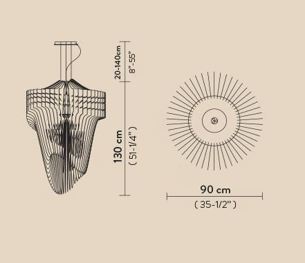 Aria Extra Büyük Boy Sarkit 7L Si̇yah Ø90X130 Cm E27 Led 6X12W Spot Led 1X11W