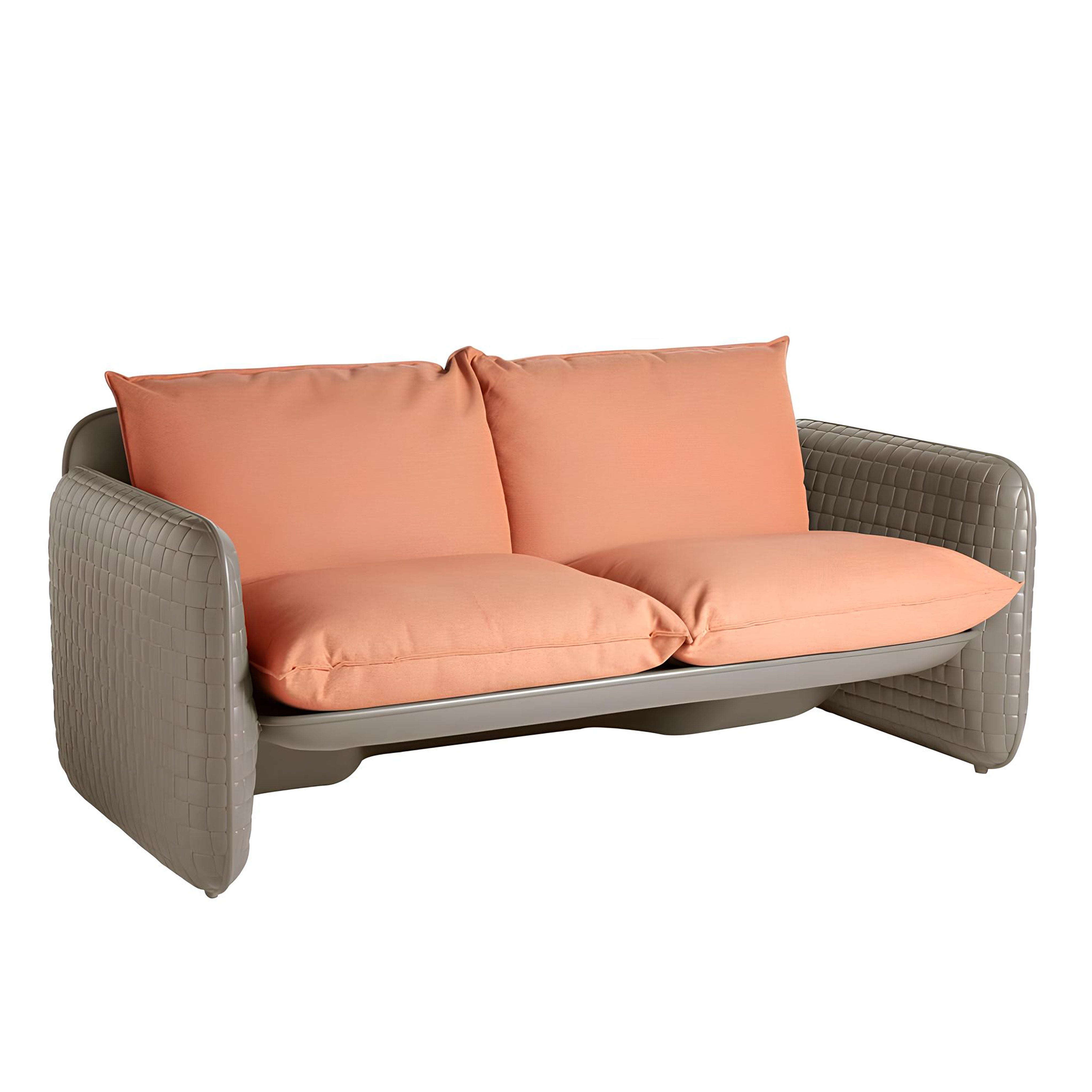 Slide-Mara Dış Mekan Gri Örgü Gövde, Balkabağı Turuncu Minderli Kanepe-Koltuk & Berjer-1-Milagron.com
