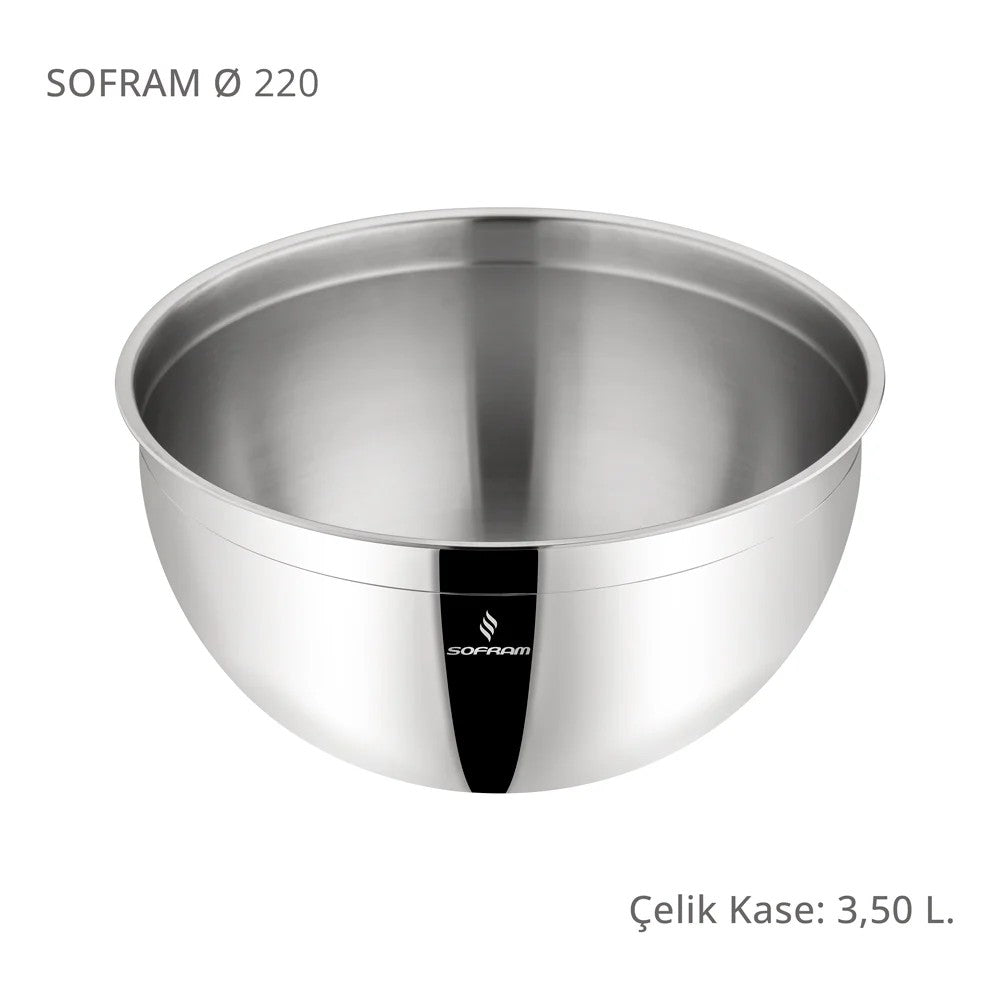 Sofram Çelik Derin Karıştırma Kabı Kase 22 Cm 3,50 Litre Yeni
