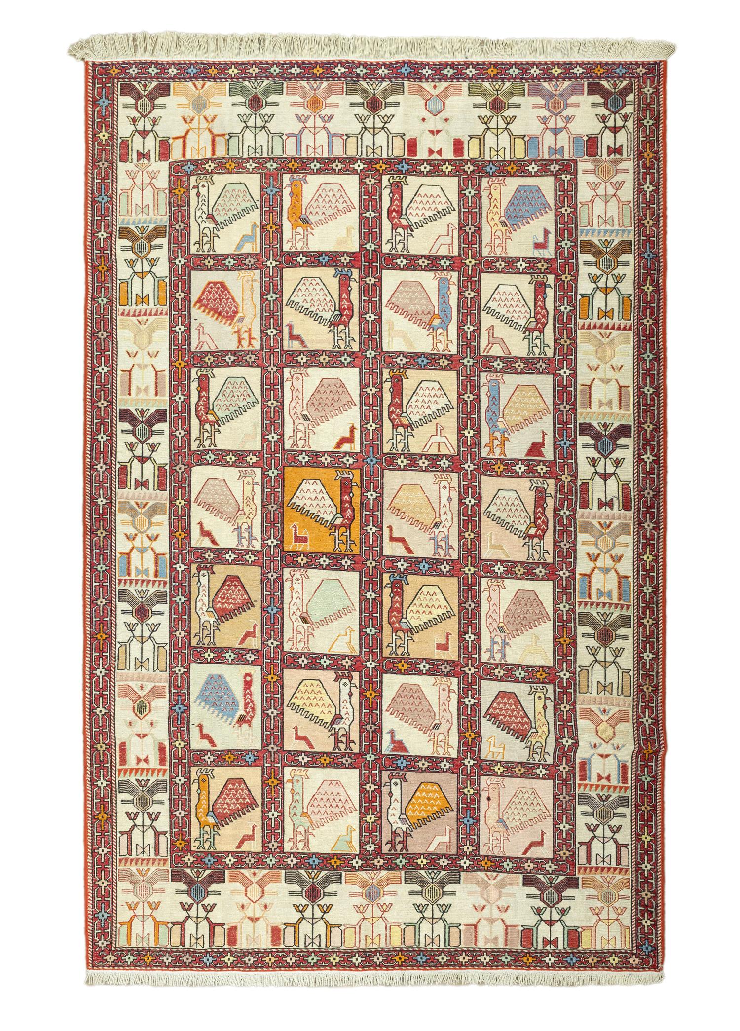 Soho Antiq-Dehri Hayvan Figürlü İpek Kilim 131x197 Cm-Kilim-1-Milagron.com