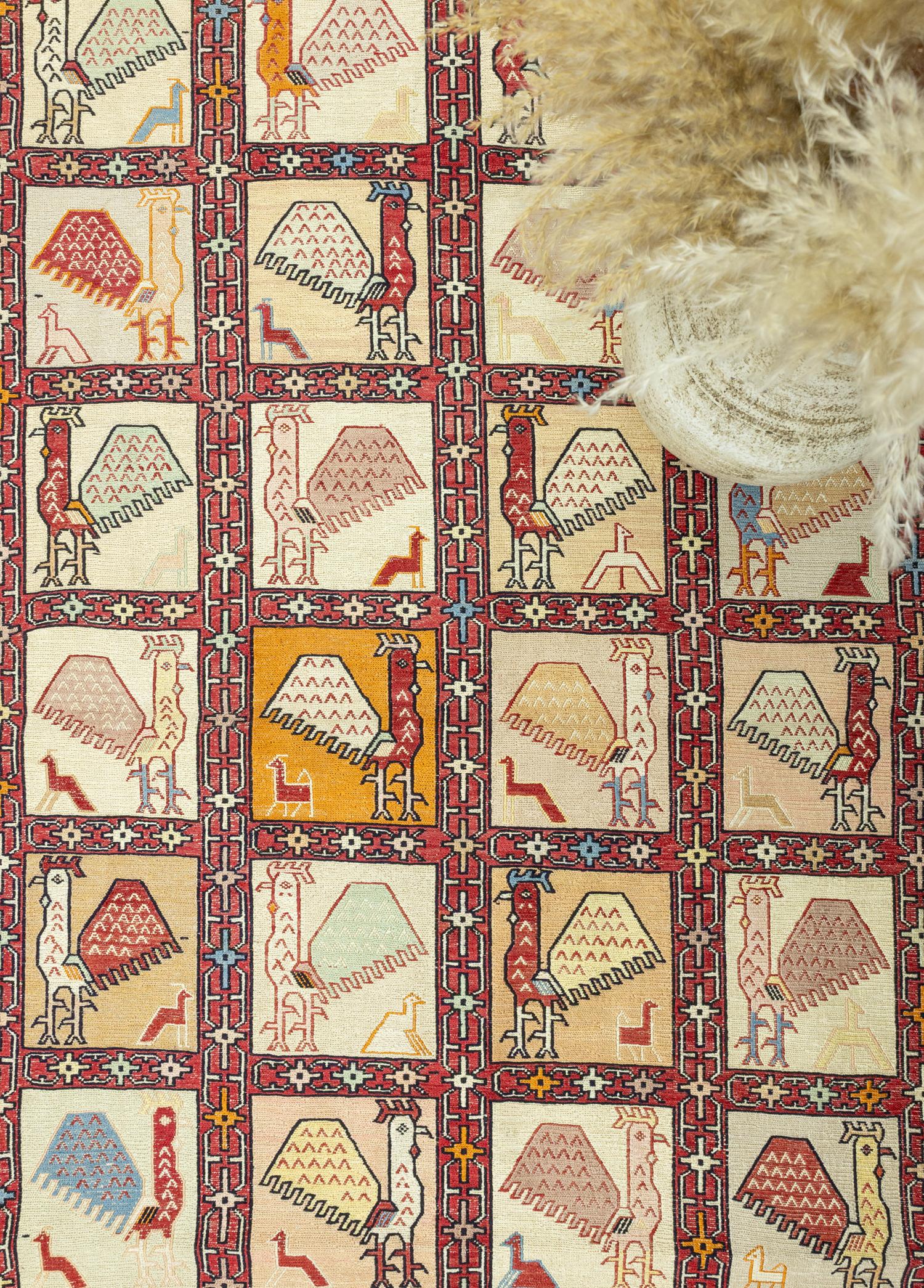 Soho Antiq-Dehri Hayvan Figürlü İpek Kilim 131x197 Cm-Kilim-3-Milagron.com