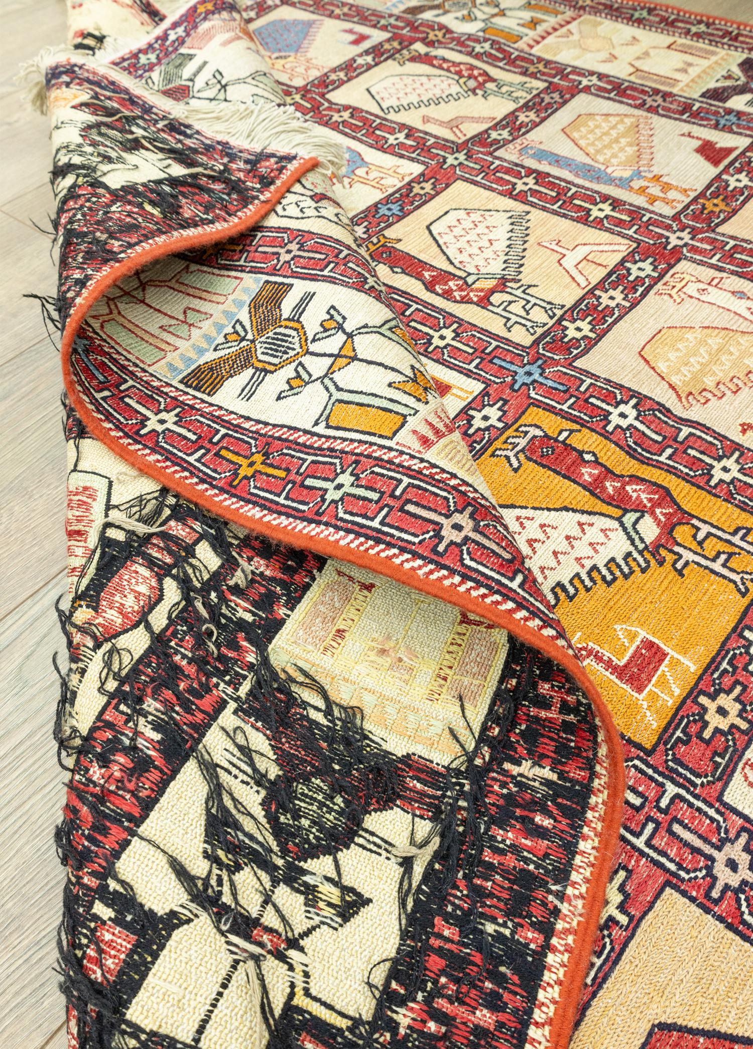 Soho Antiq-Dehri Hayvan Figürlü İpek Kilim 131x197 Cm-Kilim-6-Milagron.com