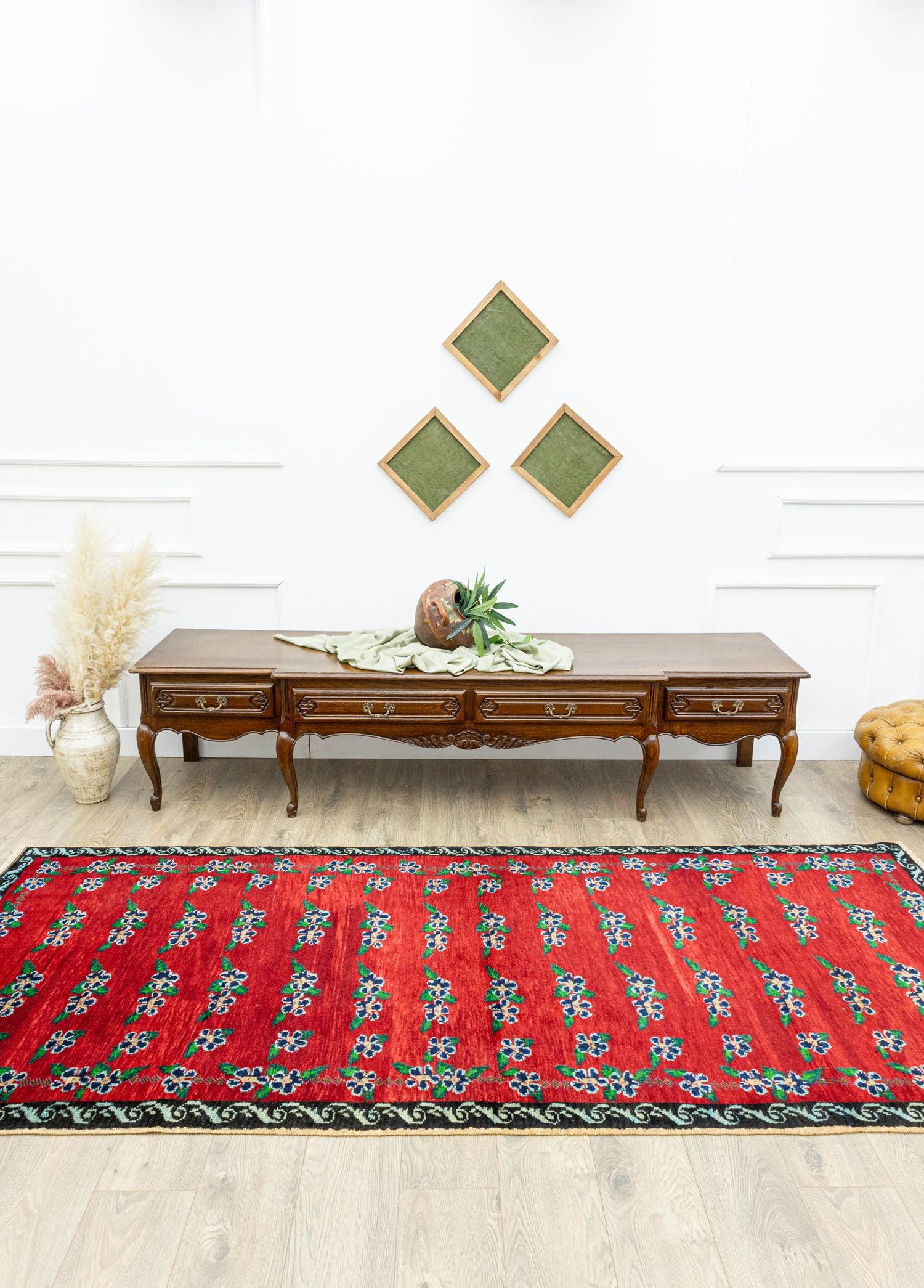 Soho Antiq-Derda çiçek Desenli Kırmızı El Dokuma Halı 122x282 Cm-Halı-2-Milagron.com