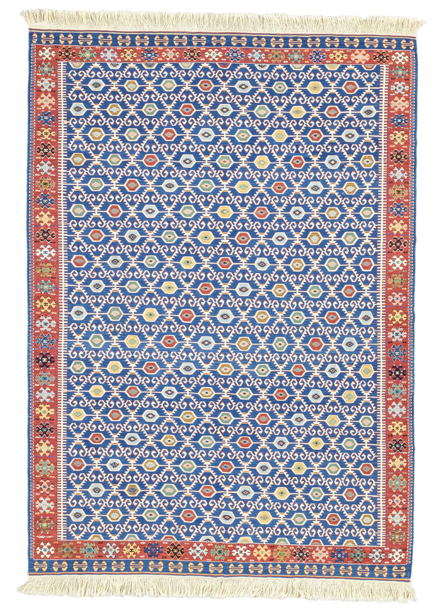 Soho Antiq-Koltan Geometrik Desenli Mavi Yün Kilim 202 X 293 Cm-Kilim-1-Milagron.com