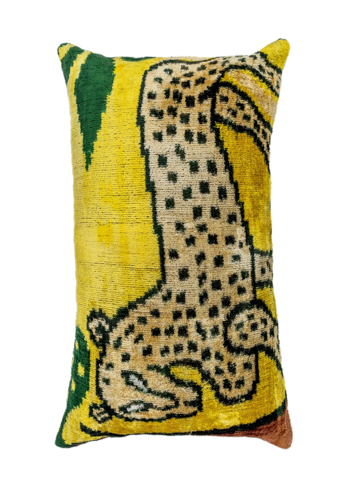 Soho Antiq-Linn El Yapımı İkat Leopar Figürlü Kadife Yastık 30x50 Cm-Kırlent-1-Milagron.com