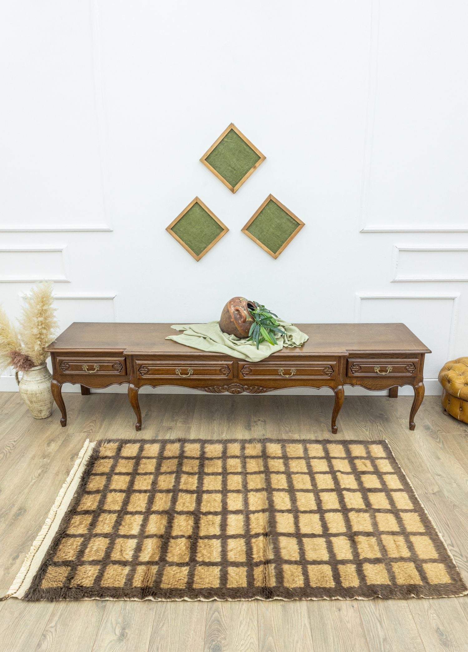 Soho Antiq-Okker Geometrik Desenli Tiftik Halı 144 x 177 Cm-Halı-2-Milagron.com