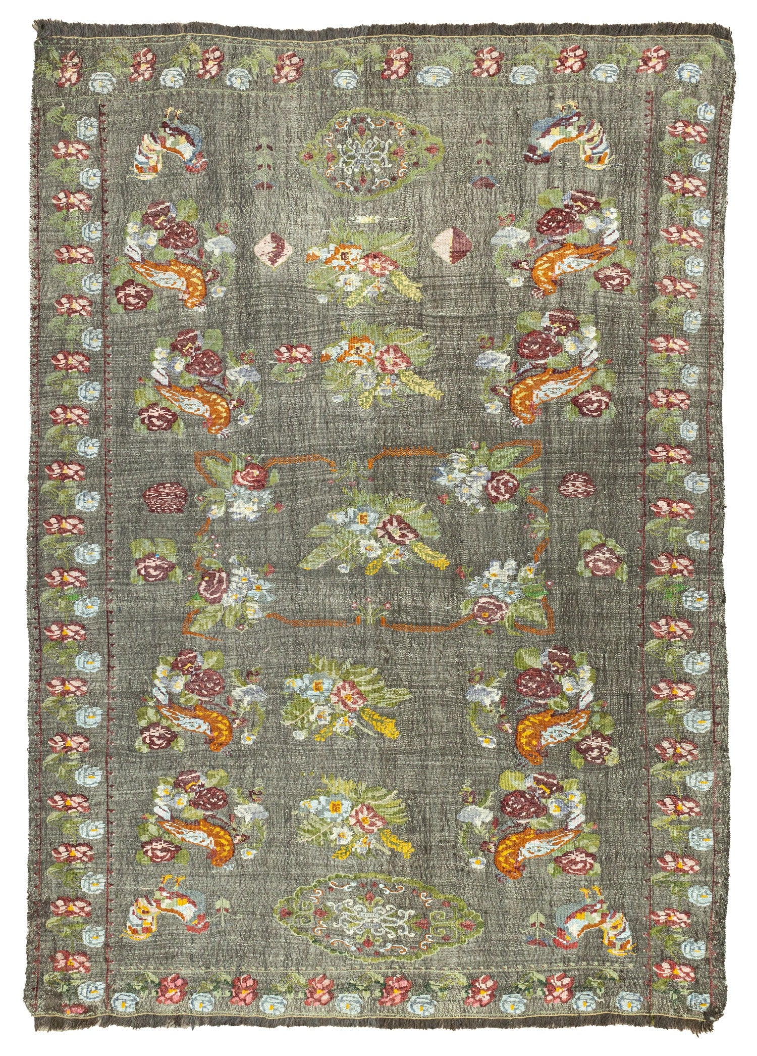 Soho Antiq-Setenay Kanaviçe İşlemeli El Dokuma Yün Kilim 154x221 Cm-Halı-1-Milagron.com