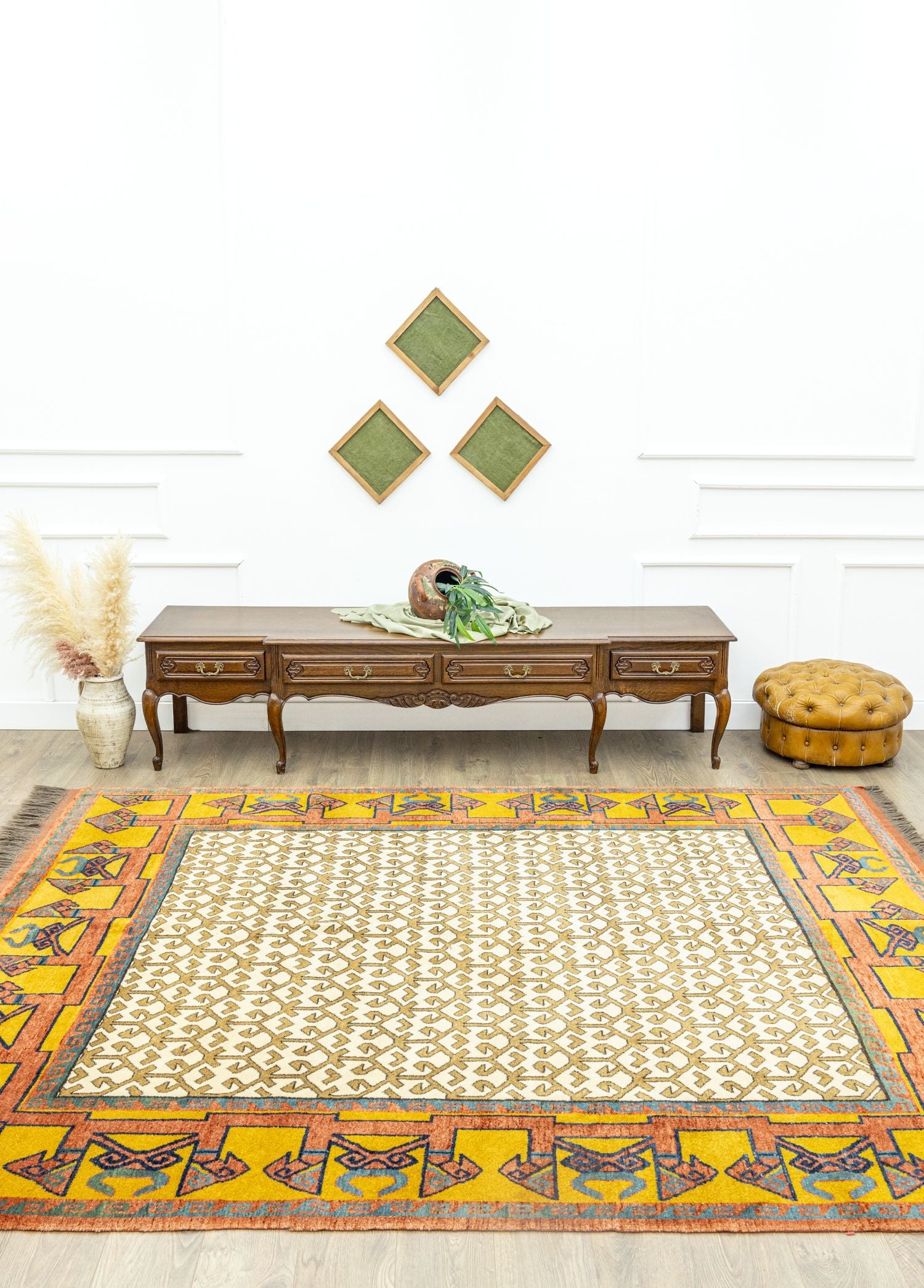 Soho Antiq-Yelli Geometrik Tasarımlı Yün Halı 242x292 Cm-Halı-2-Milagron.com