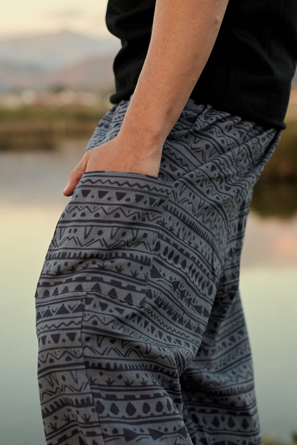 Soluna-Triangle Patterned Pants-Keten Pantolon-1-Milagron.com