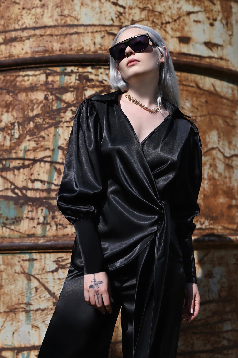 Studio Norn-Britta Saten Anvelop Gömlek-Gömlek-1-Milagron.com