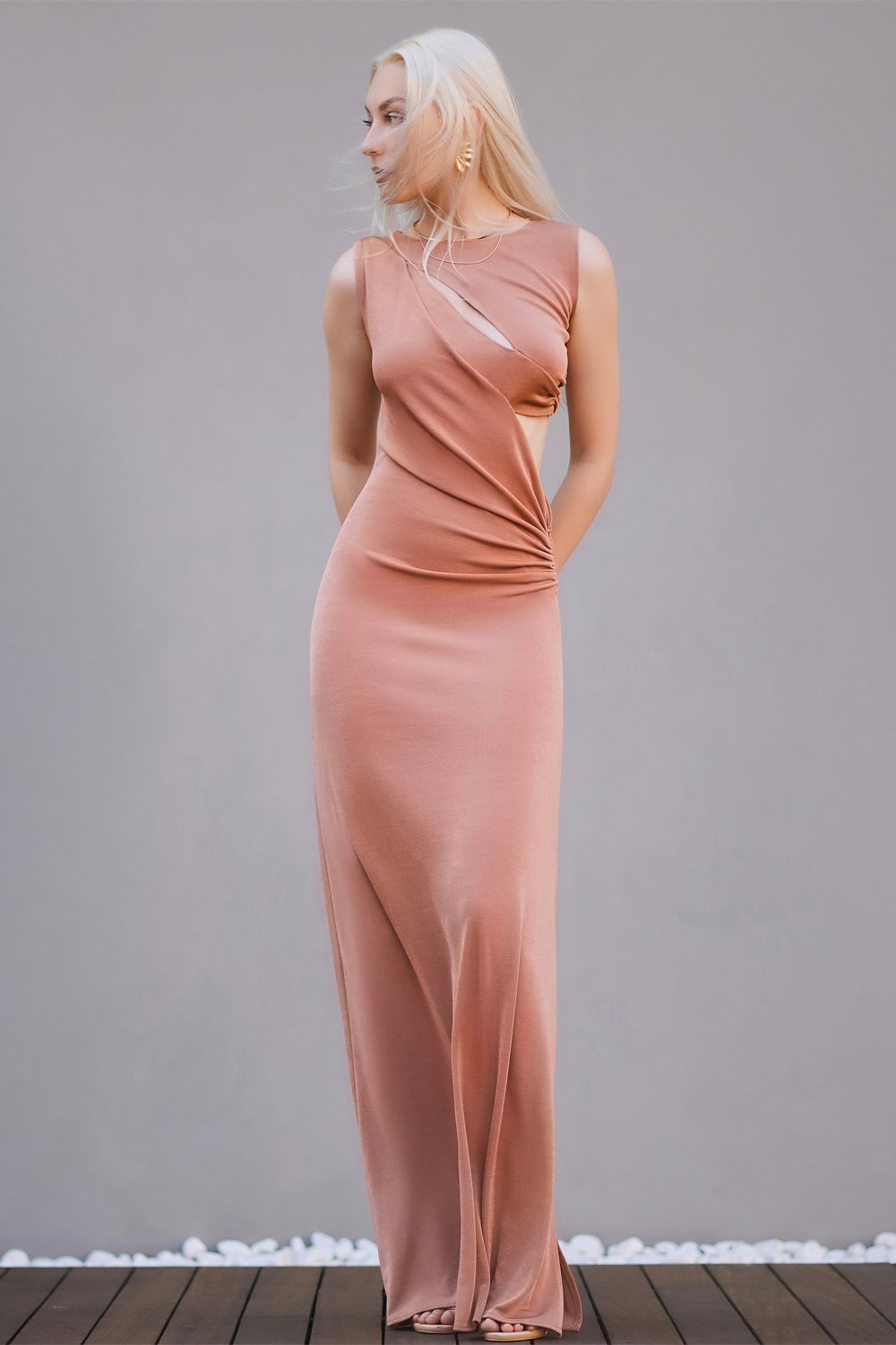 Studio Norn-Celine Büzgülü Maksi Elbise-Elbise-1-Milagron.com