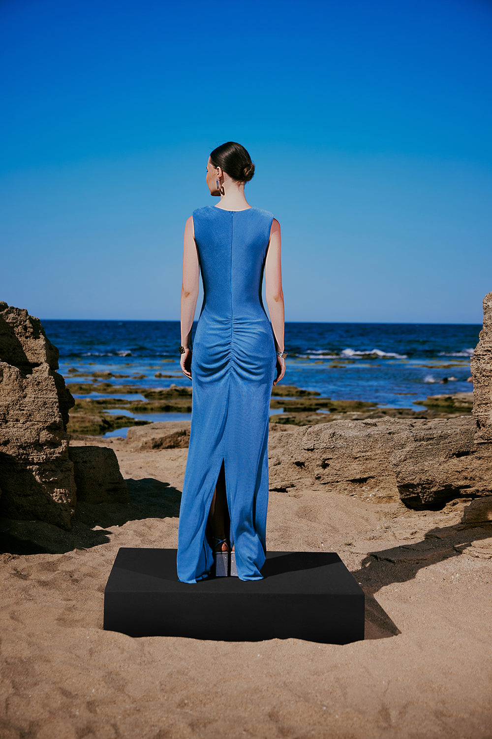 Elin Ruched Maxi Dress In Blue - 4