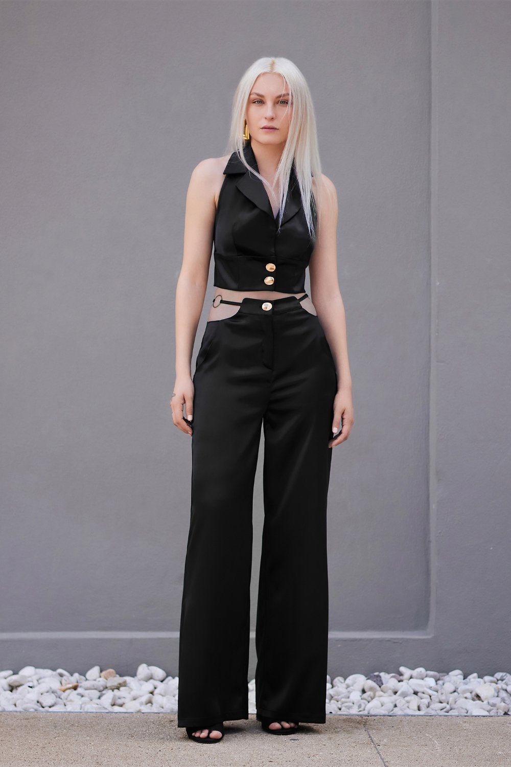 Studio Norn-Solveig Saten Pantolon & Yelek Takım-Alt - Üst Takım-1-Milagron.com