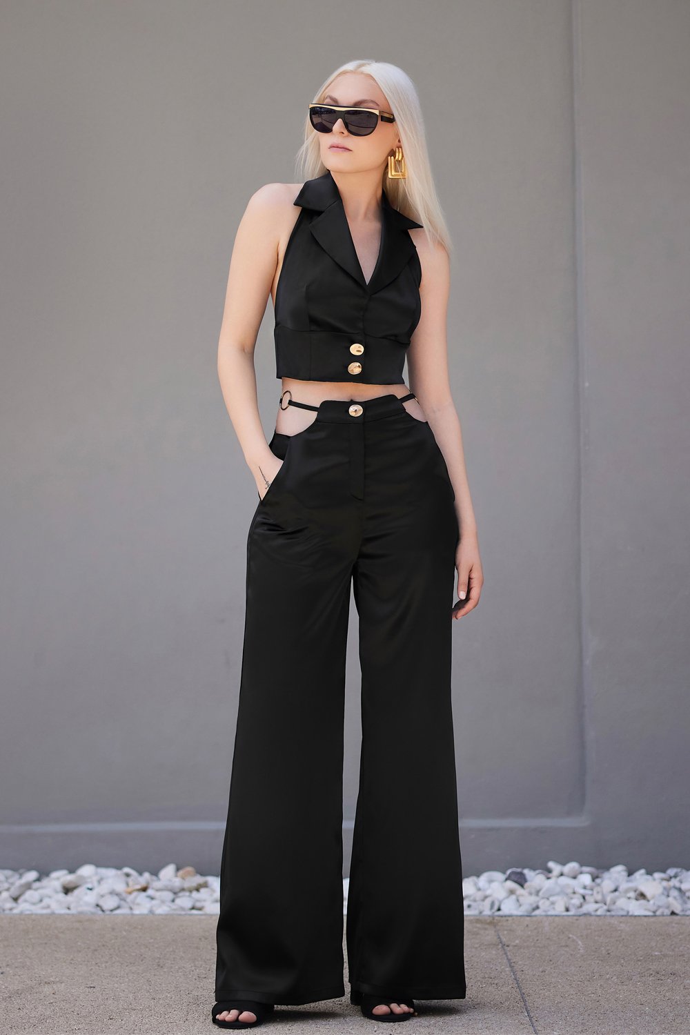 Studio Norn-Solveig Saten Pantolon & Yelek Takım-Alt - Üst Takım-2-Milagron.com