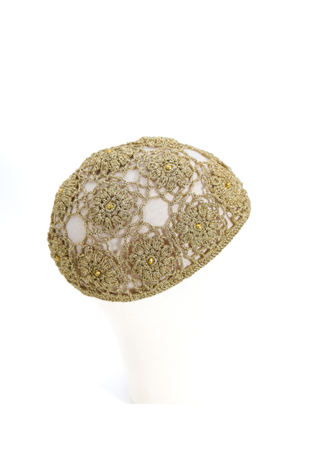 Altın Rengi, Gold Çiçek Desenli Örgü Saç Bonesi - 1