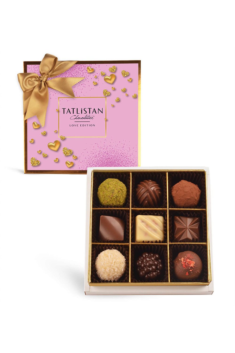 Tatlistan-Altın Kalp Tasarımlı Kutuda 9 Çeşitli Artisan Çikolata 9'lu-Çikolata-1-Milagron.com