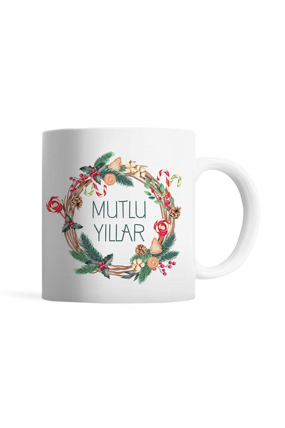 Tatlistan-Çelenkli Mutlu Yıllar Kupa Bardak-Bardak-1-Milagron.com