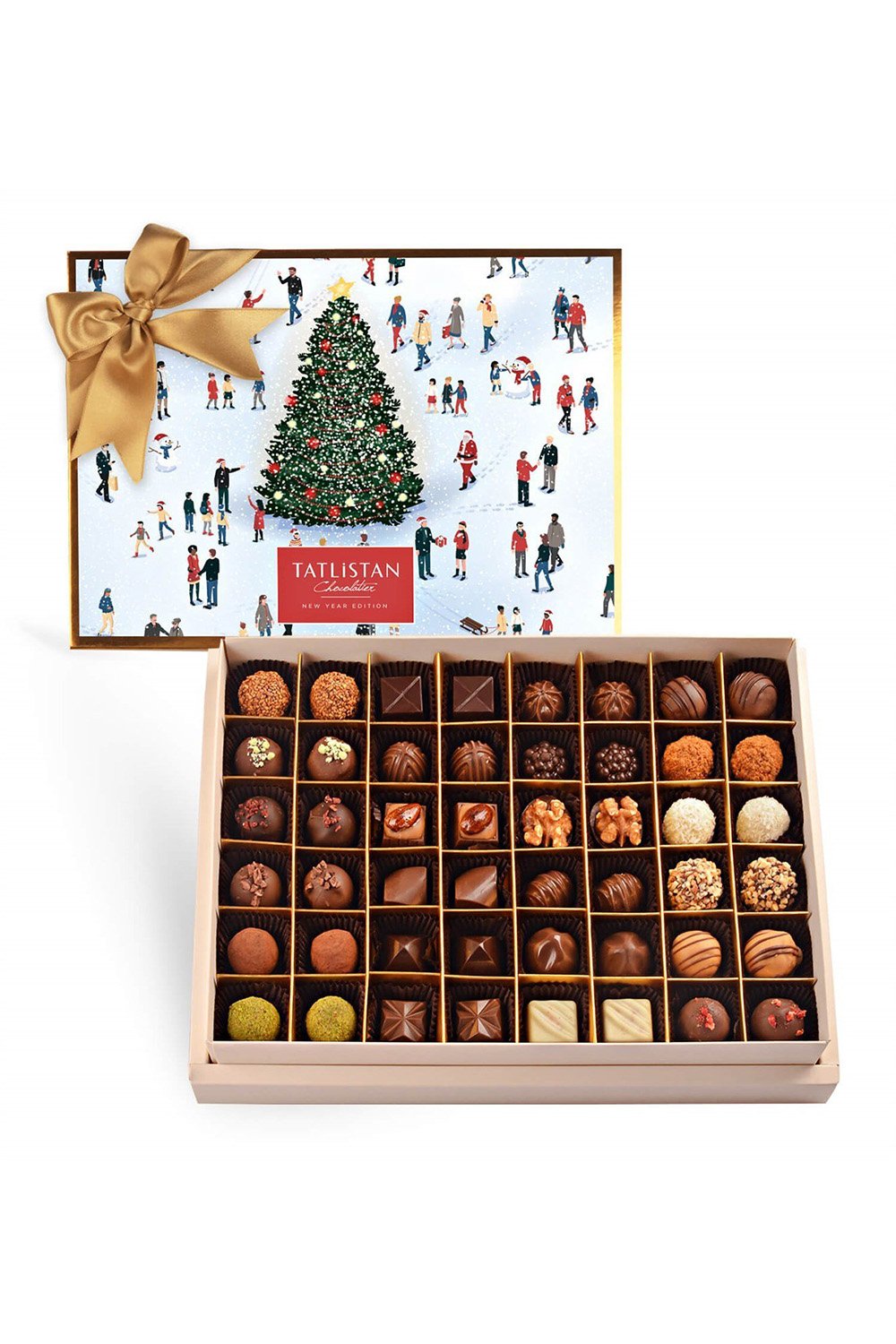 Tatlistan-Işıklı Ağaç Ve Kardaki Mutluluk 24 Çeşitli Artisan Ve Trüf Çikolata 48'li-Çikolata-1-Milagron.com