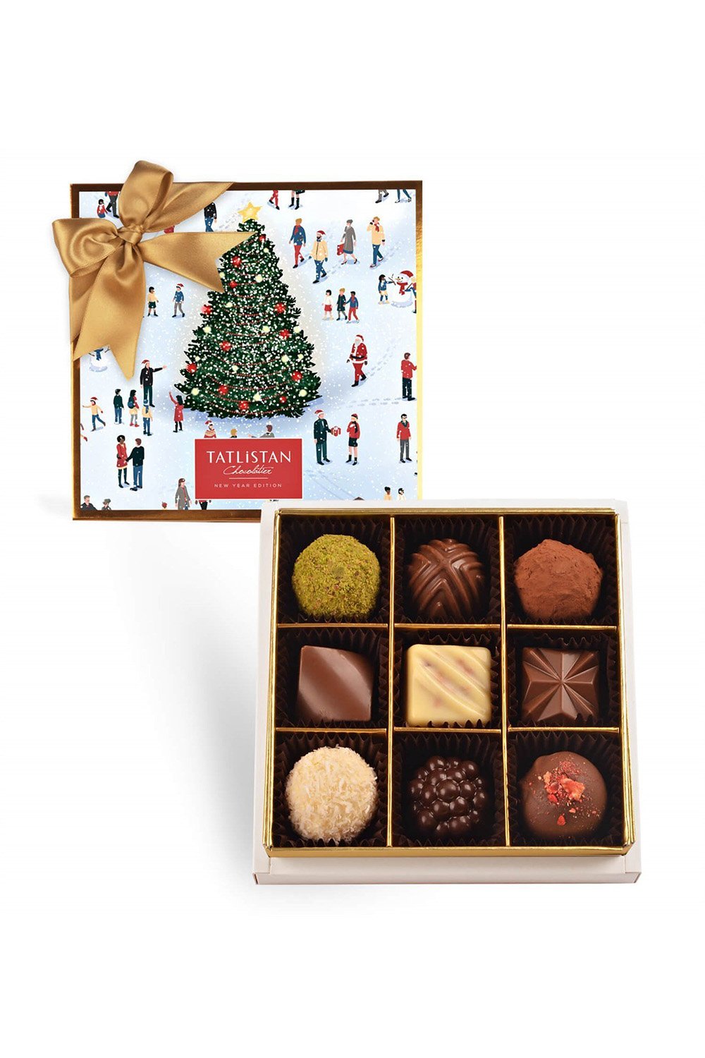 Tatlistan-Işıklı Ağaç Ve Kardaki Mutluluk 9 Çeşitli Artisan Ve Trüf Çikolata 9'lu-Çikolata-1-Milagron.com