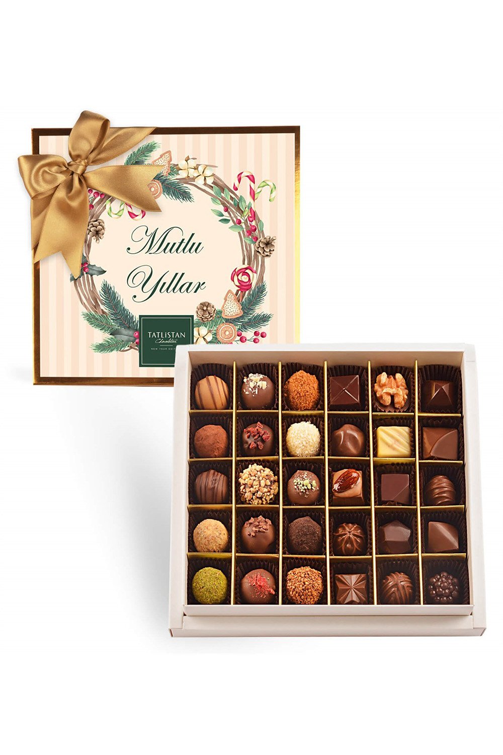 Tatlistan-Mutlu Yıllar Çelenk 15 Çeşitli Artisan Çikolata 30'lu-Çikolata-1-Milagron.com