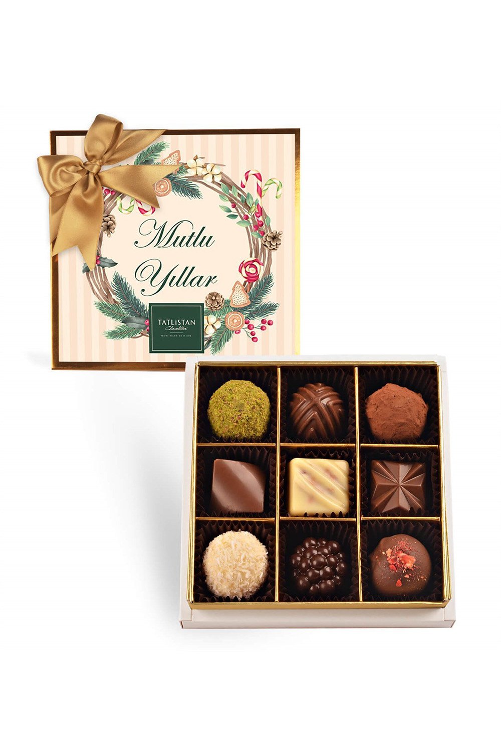 Tatlistan-Mutlu Yıllar Çelenk 9 Çeşitli Artisan Ve Trüf Çikolata 9'lu-Çikolata-1-Milagron.com