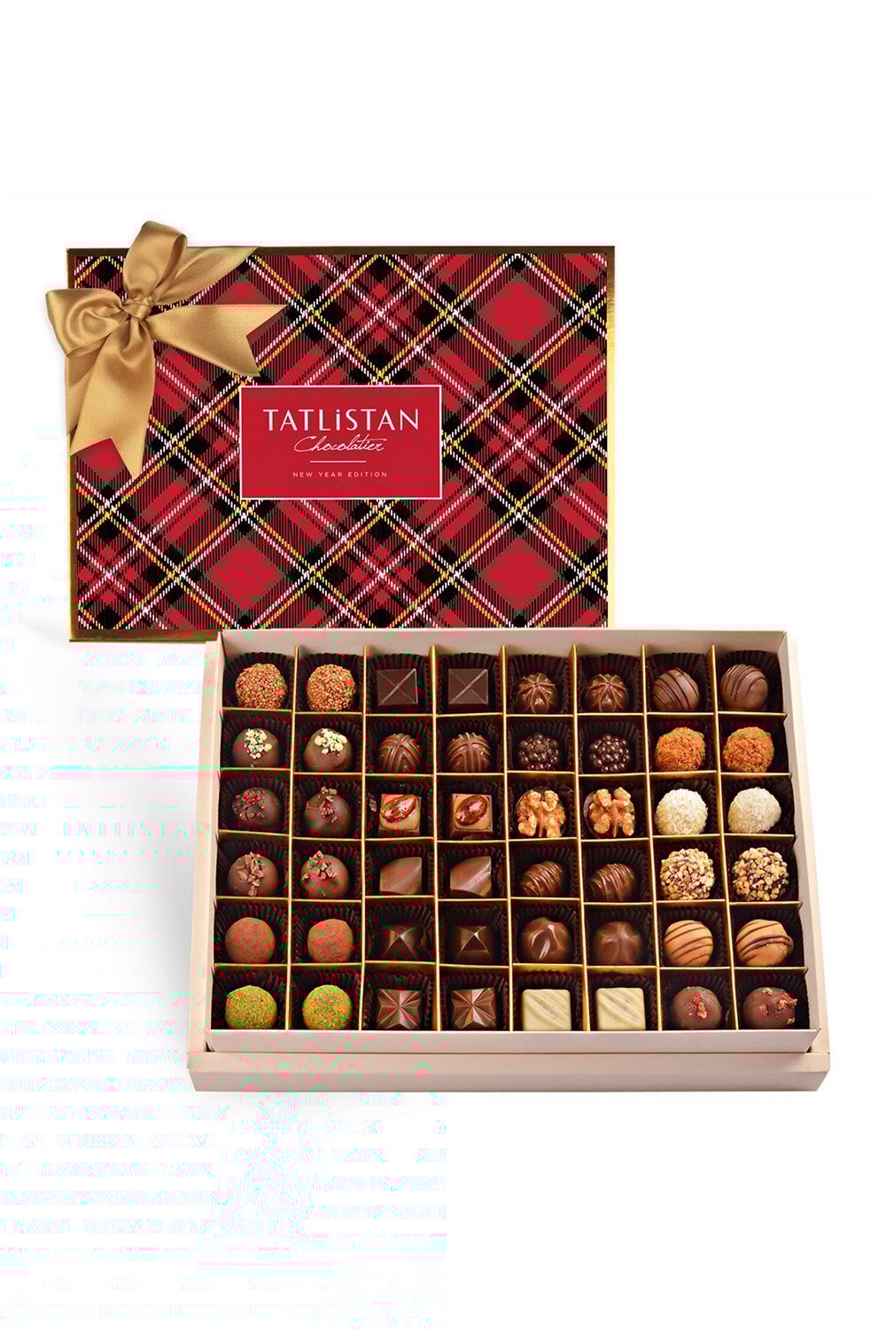 Tatlistan-Yılbaşı Ekose Desenli 24 Çeşitli Artisan Ve Trüf Çikolata 48'li-Çikolata-1-Milagron.com