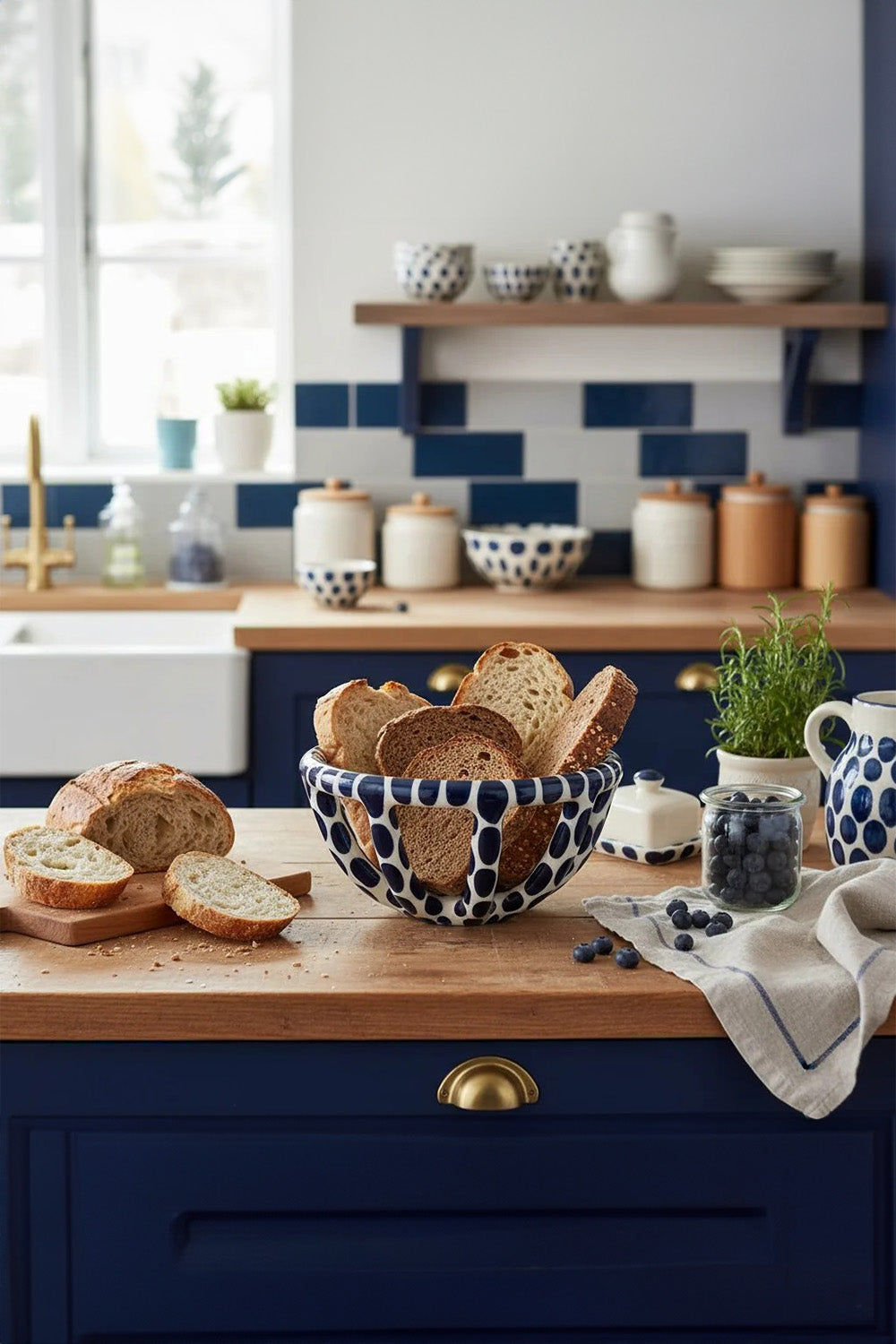 Mavi Benekli Seramik Sepet - 1