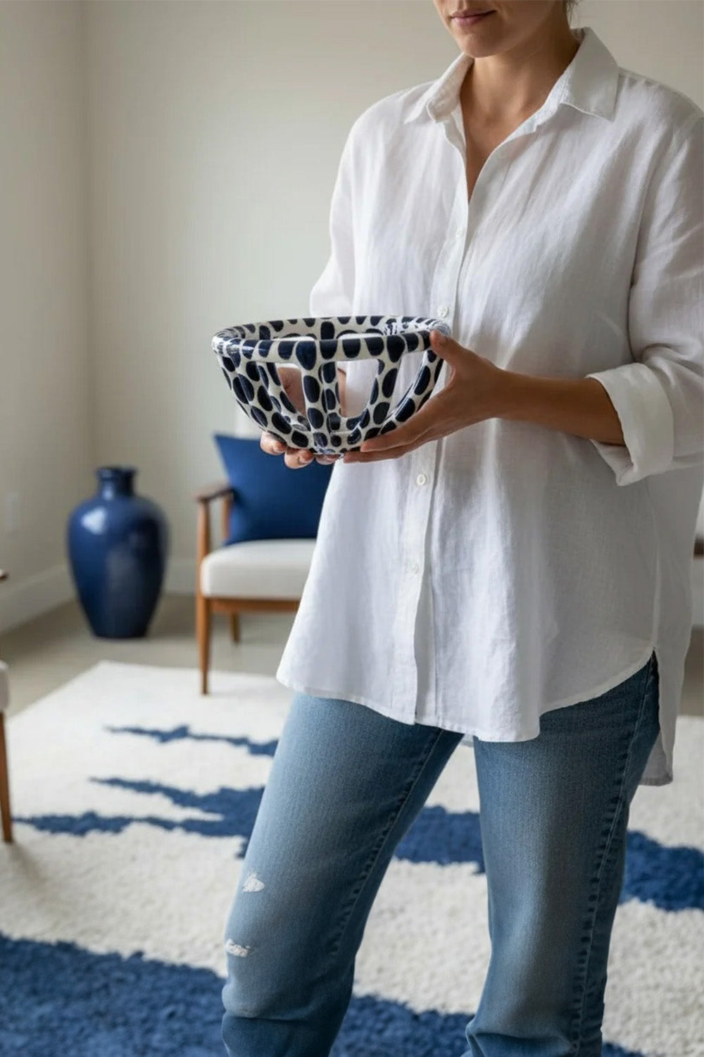 Mavi Benekli Seramik Sepet - 2