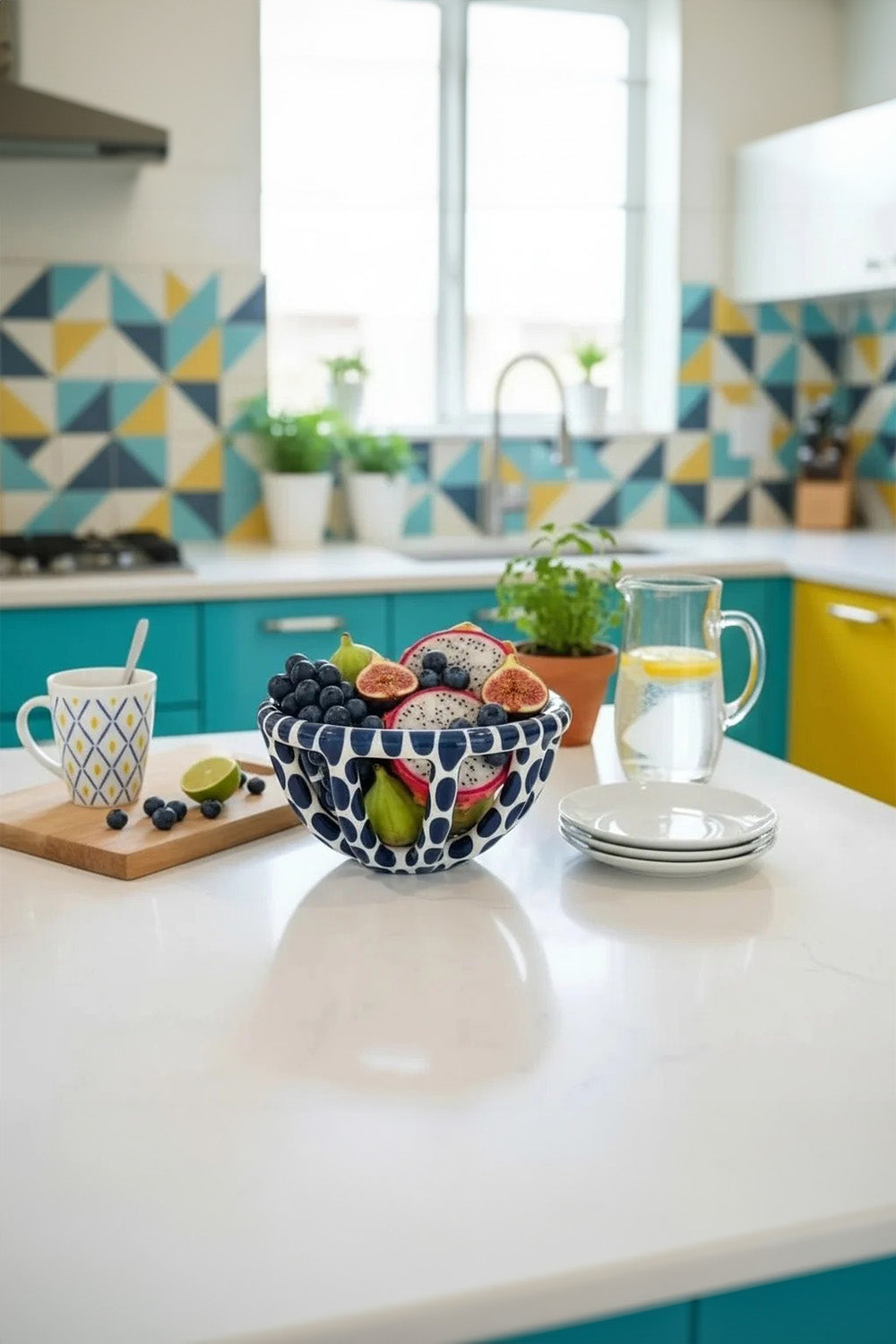 Mavi Benekli Seramik Sepet - 3