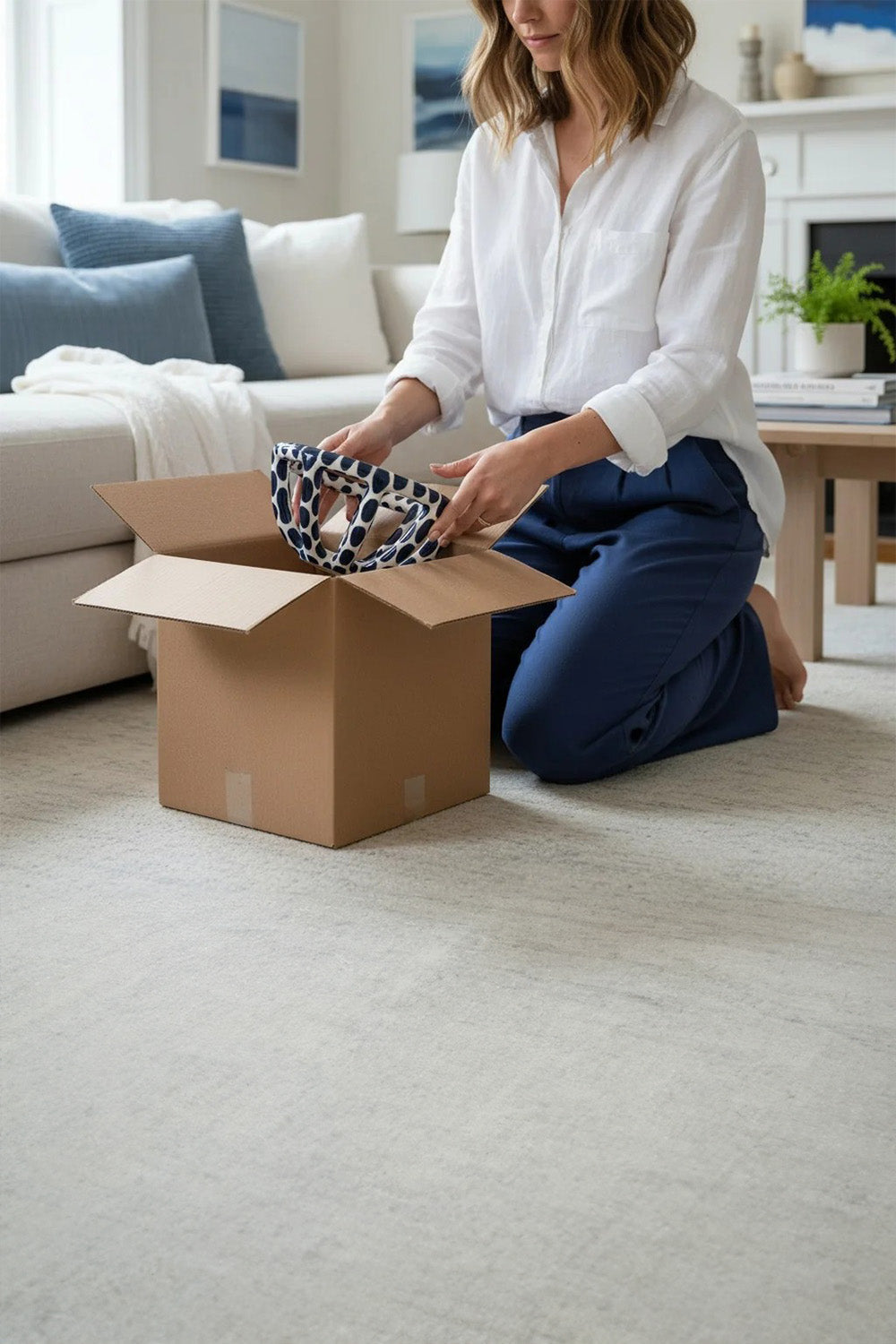 Mavi Benekli Seramik Sepet - 4