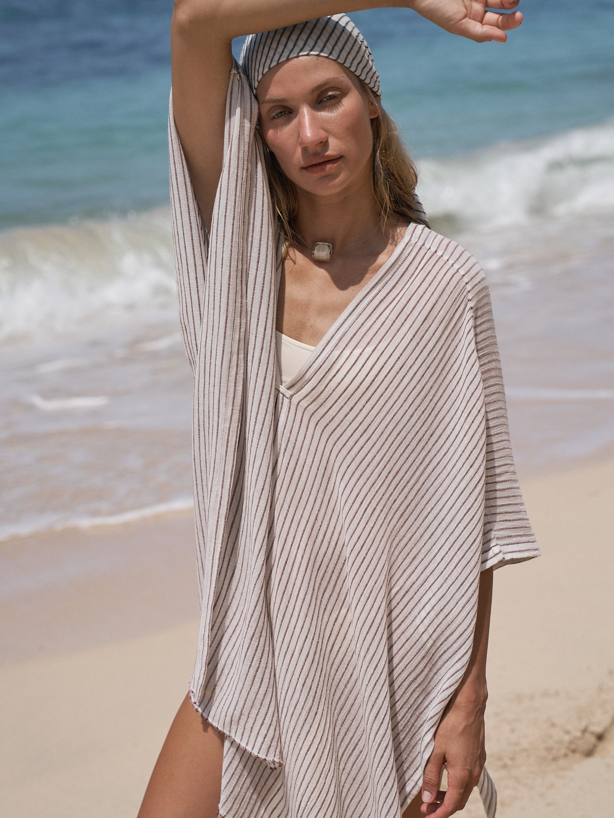 The Handloom-Ava Kimono Burgundy Stripes-Kimono-1-Milagron.com