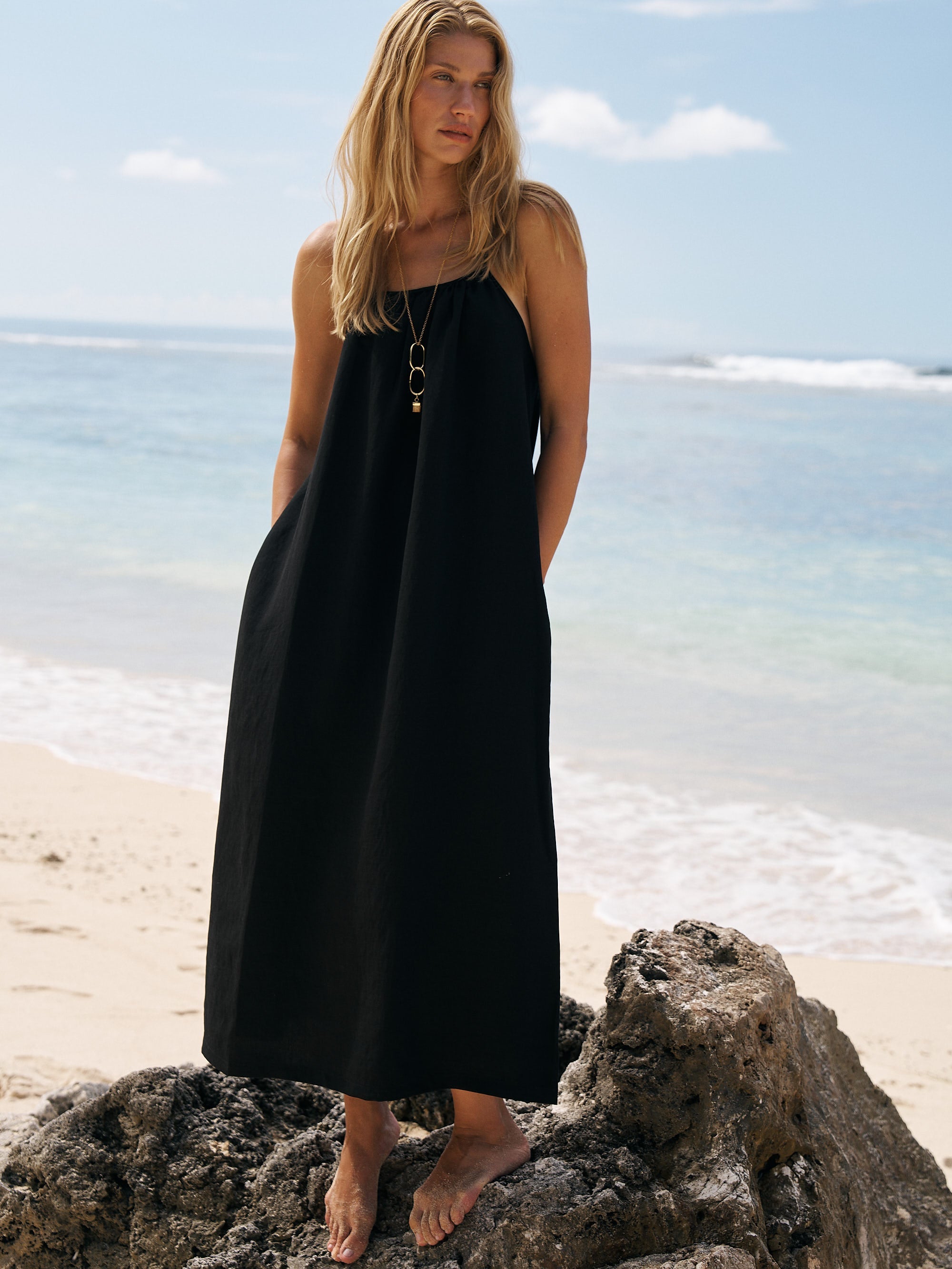 The Handloom-Bliss Flow Maxi Dress Black-Elbise-1-Milagron.com