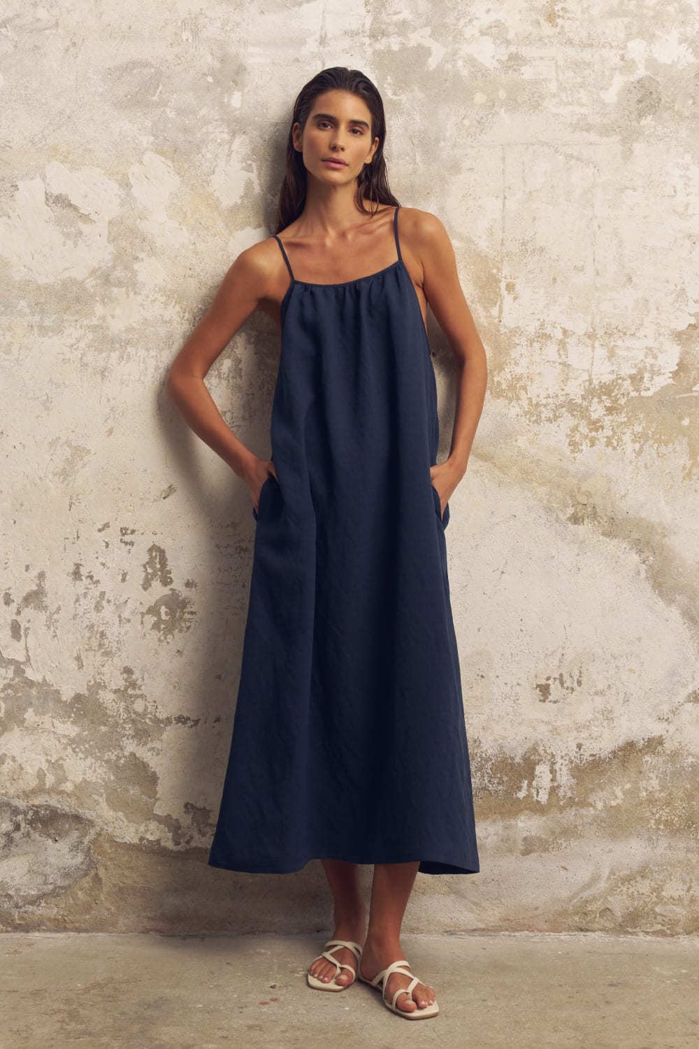 The Handloom-Bliss Flow Maxi Dress Navy-Elbise-1-Milagron.com