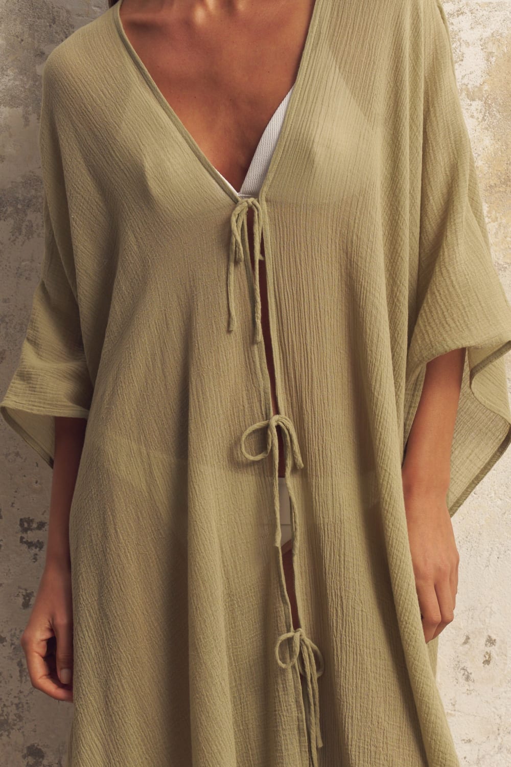 The Handloom-Bodrum Ties Kaftan Khaki Green-Kaftan-6-Milagron.com