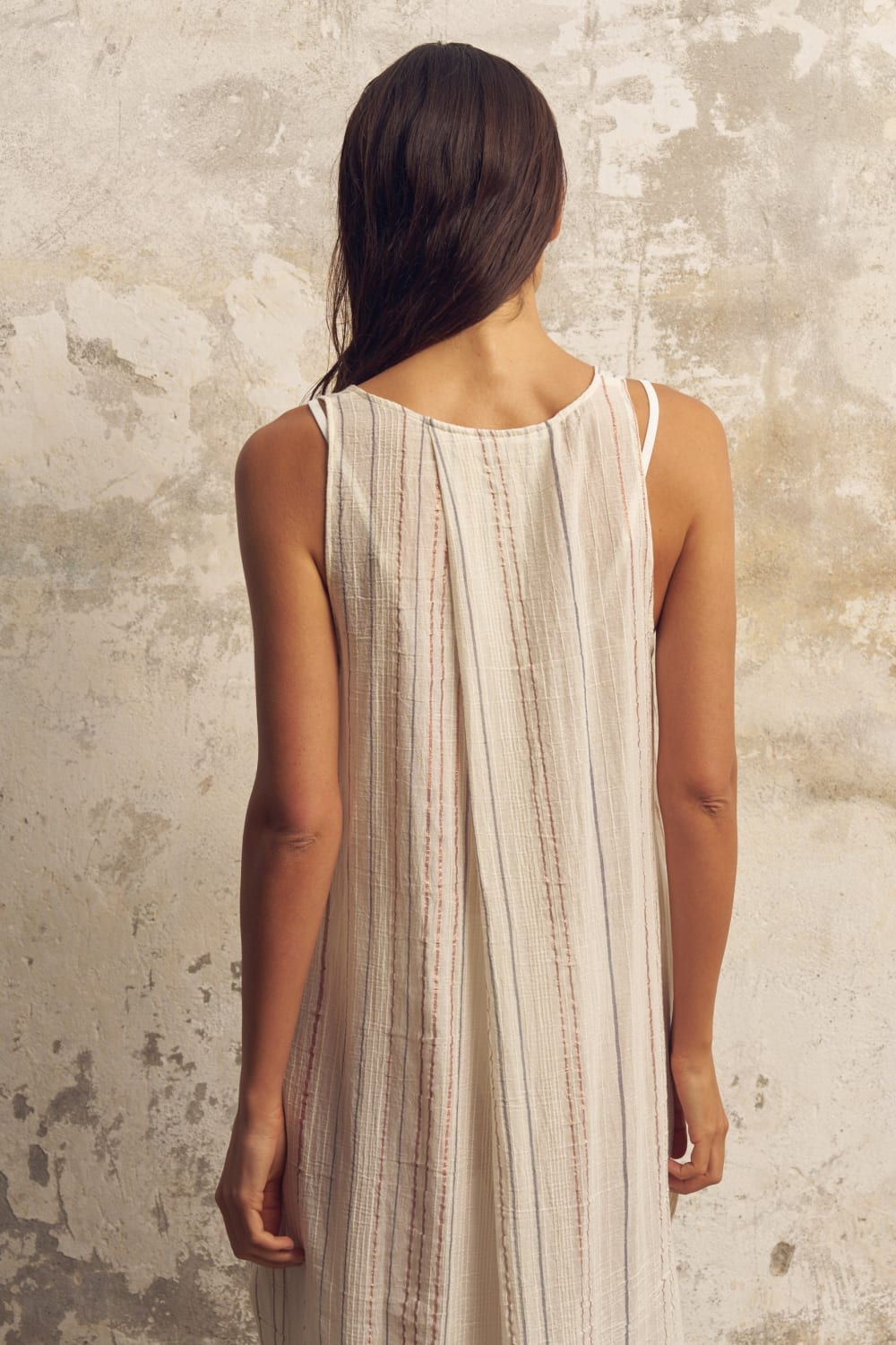 The Handloom-Day Break Dress Natural With Stripes-Elbise-6-Milagron.com