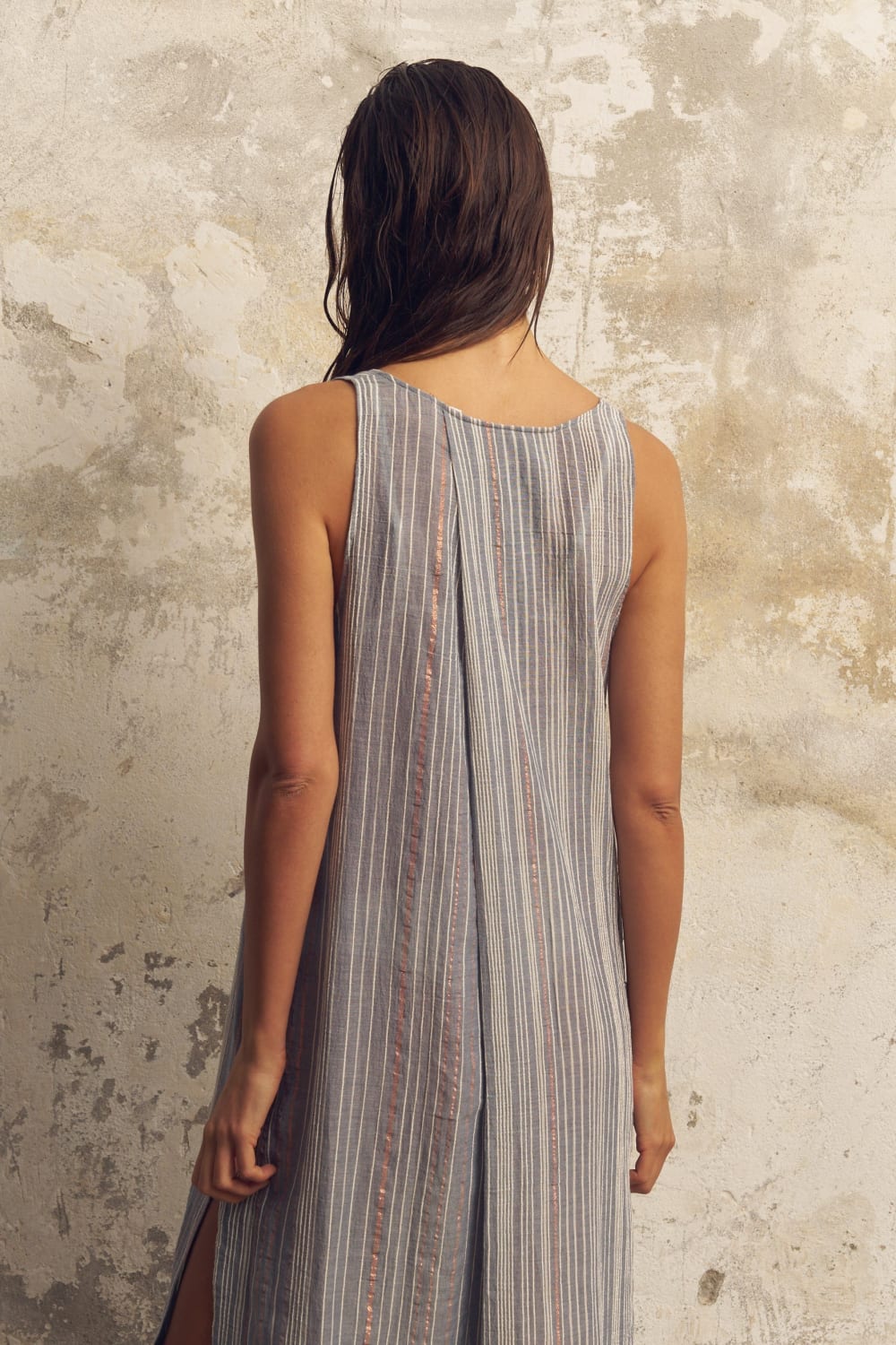 The Handloom-Day Break Dress Navy With Stripes-Elbise-5-Milagron.com