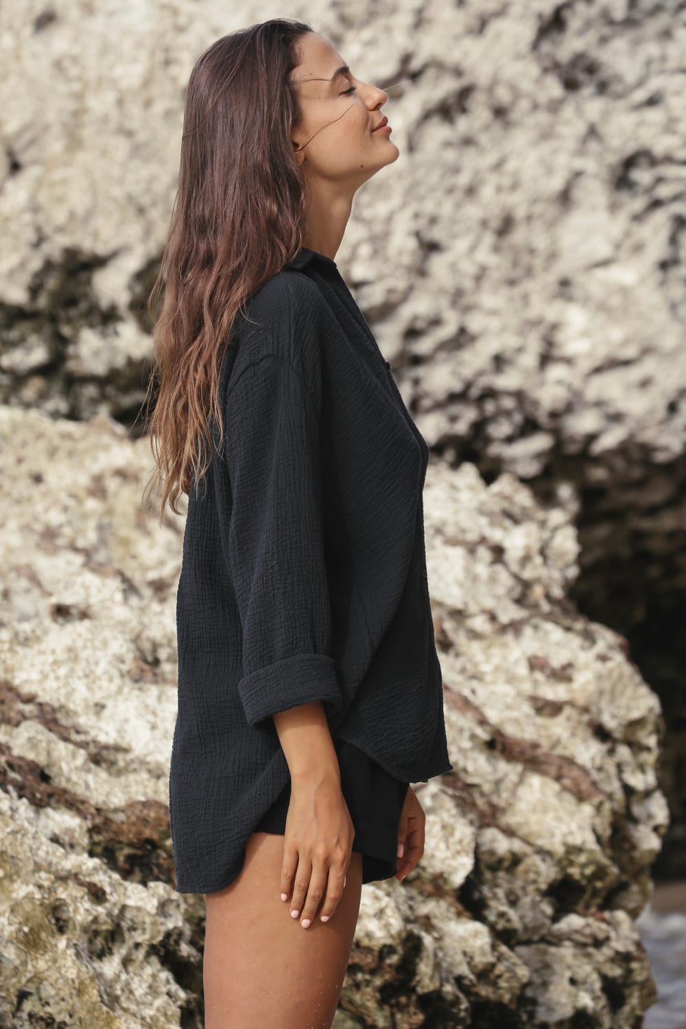 The Handloom-Echo Maxi Shirt Black-Gömlek-6-Milagron.com