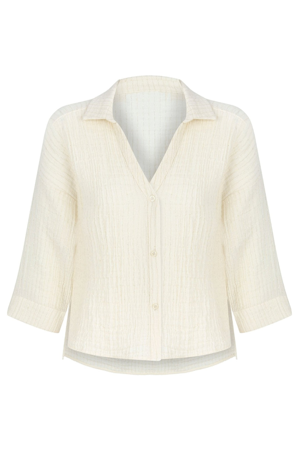 The Handloom-Echo Mini Shirt Natural With Gold Stripes-Gömlek-6-Milagron.com