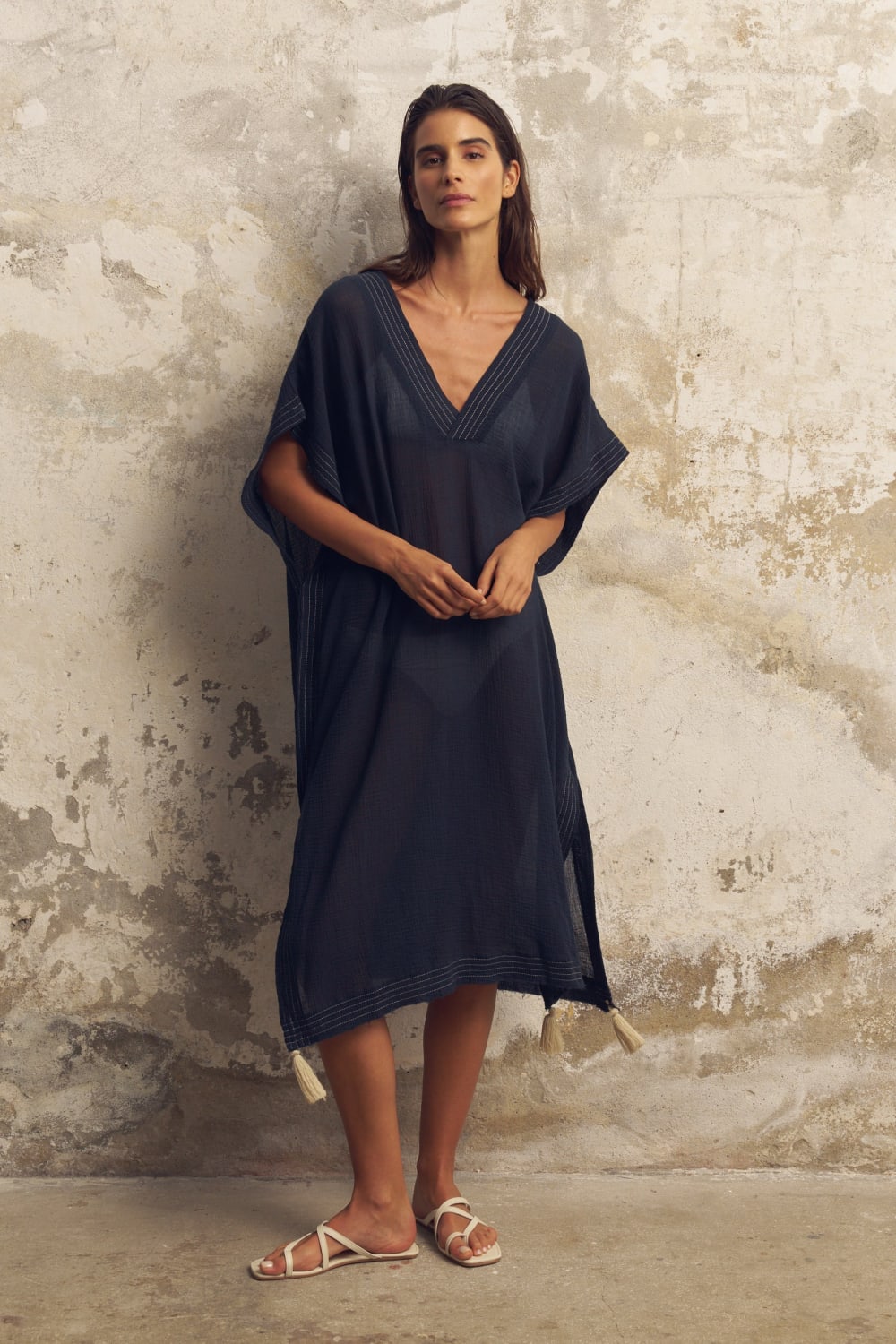 The Handloom-Ela Kaftan Navy-Kaftan-2-Milagron.com