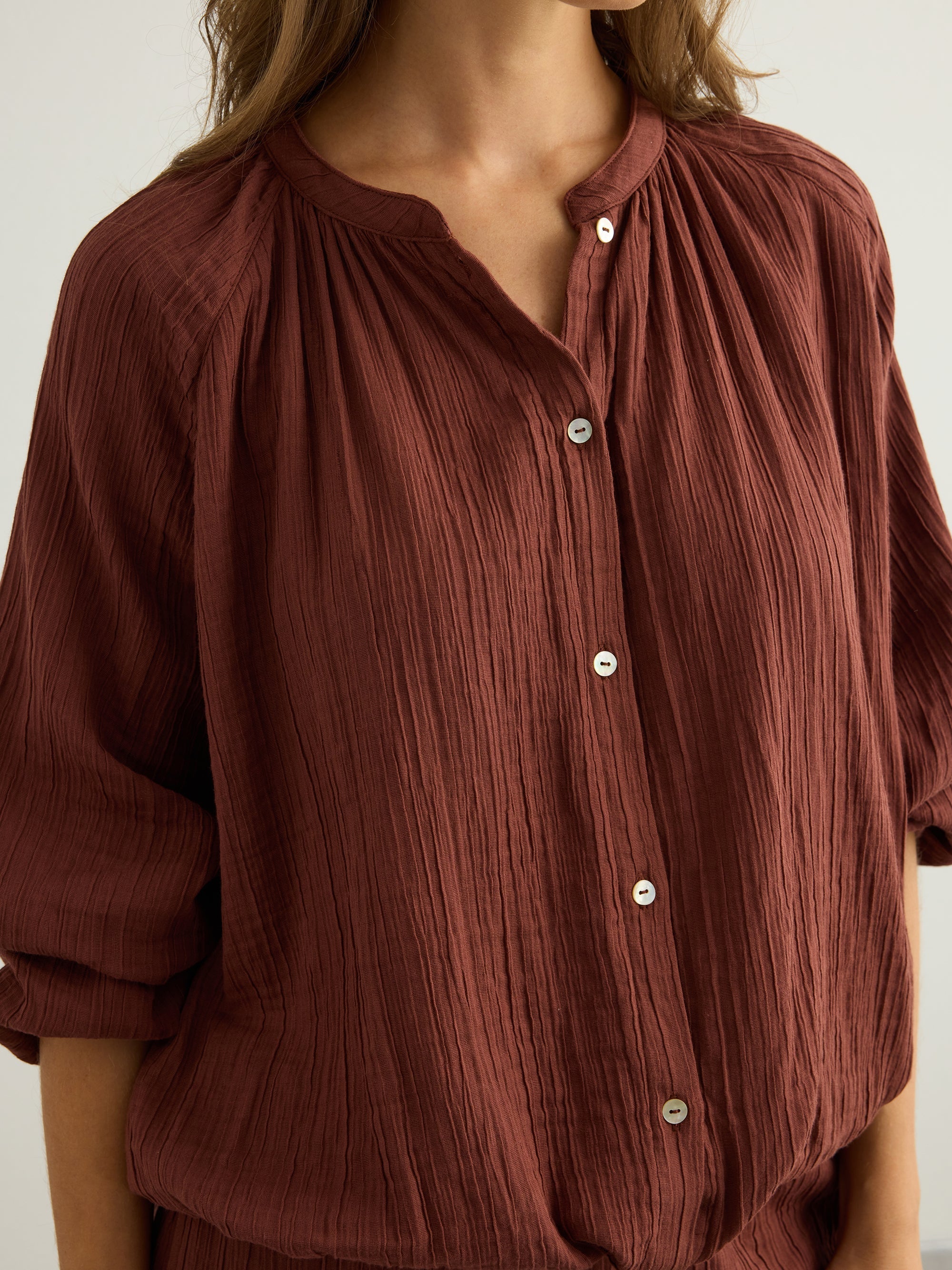 Kaya Buttoned Blouse - Terracotta