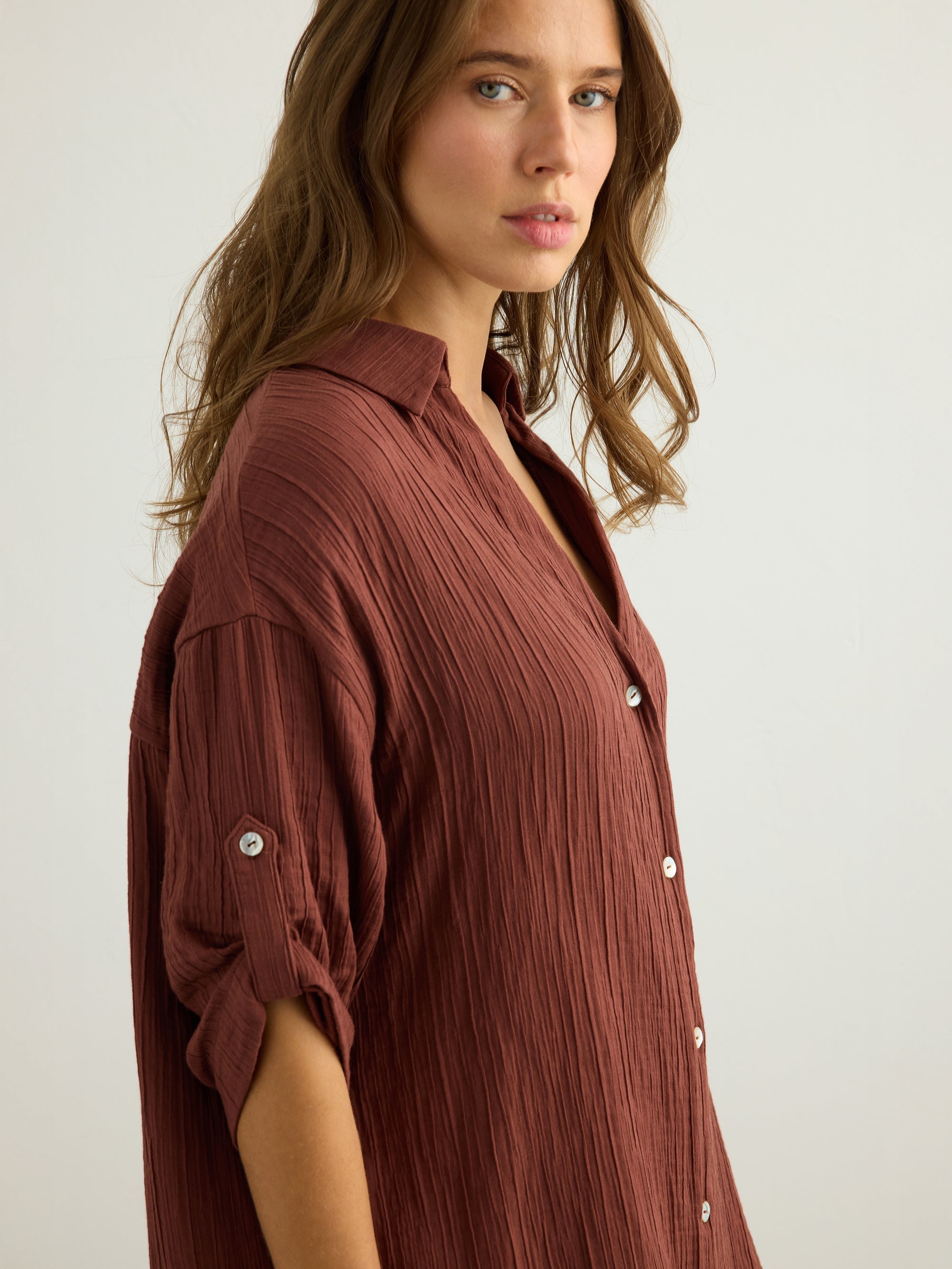 Kaya Oversized Shirt Dress - Terracotta