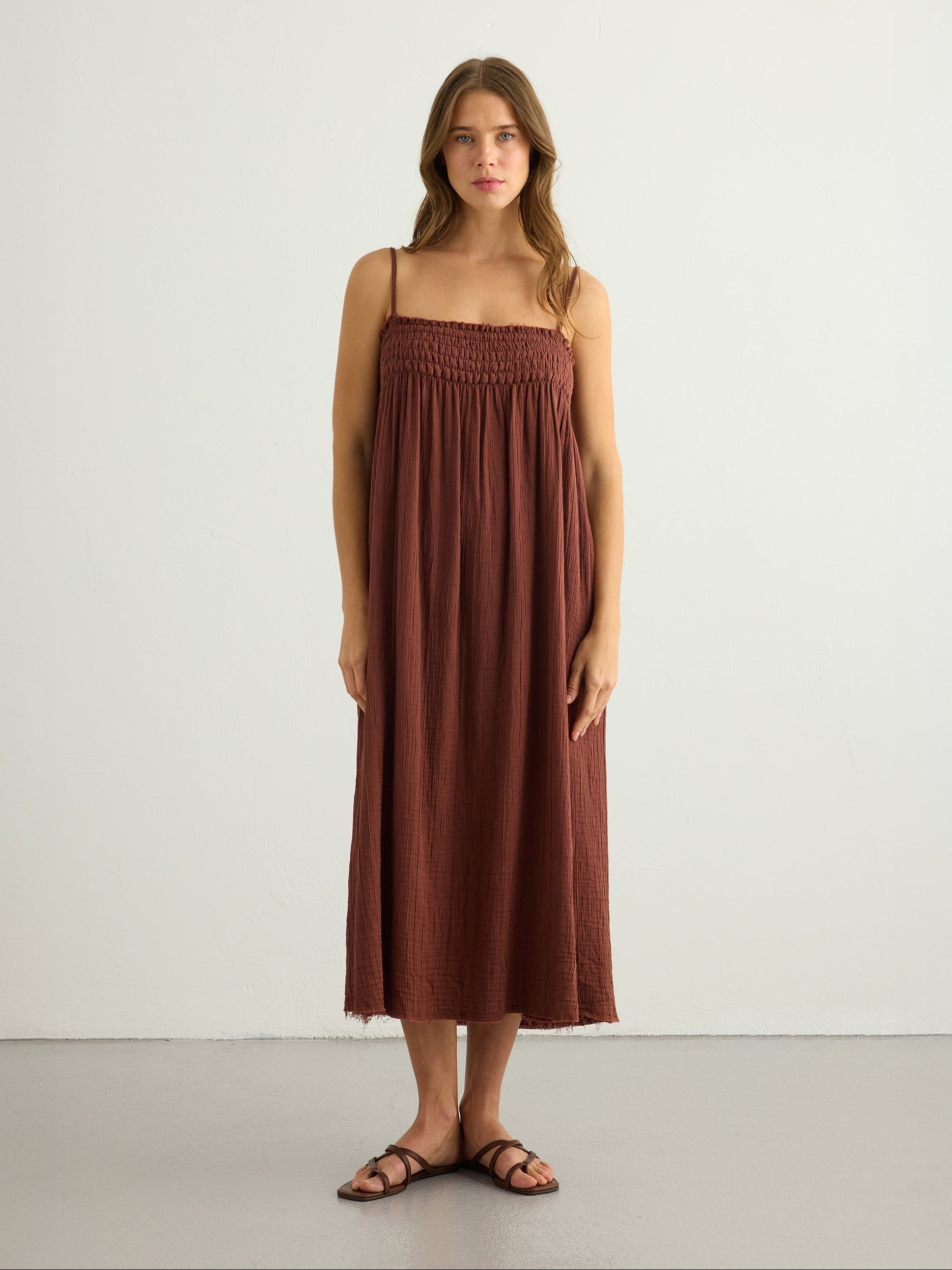 Kaya Smocked Maxi Dress - Terracotta
