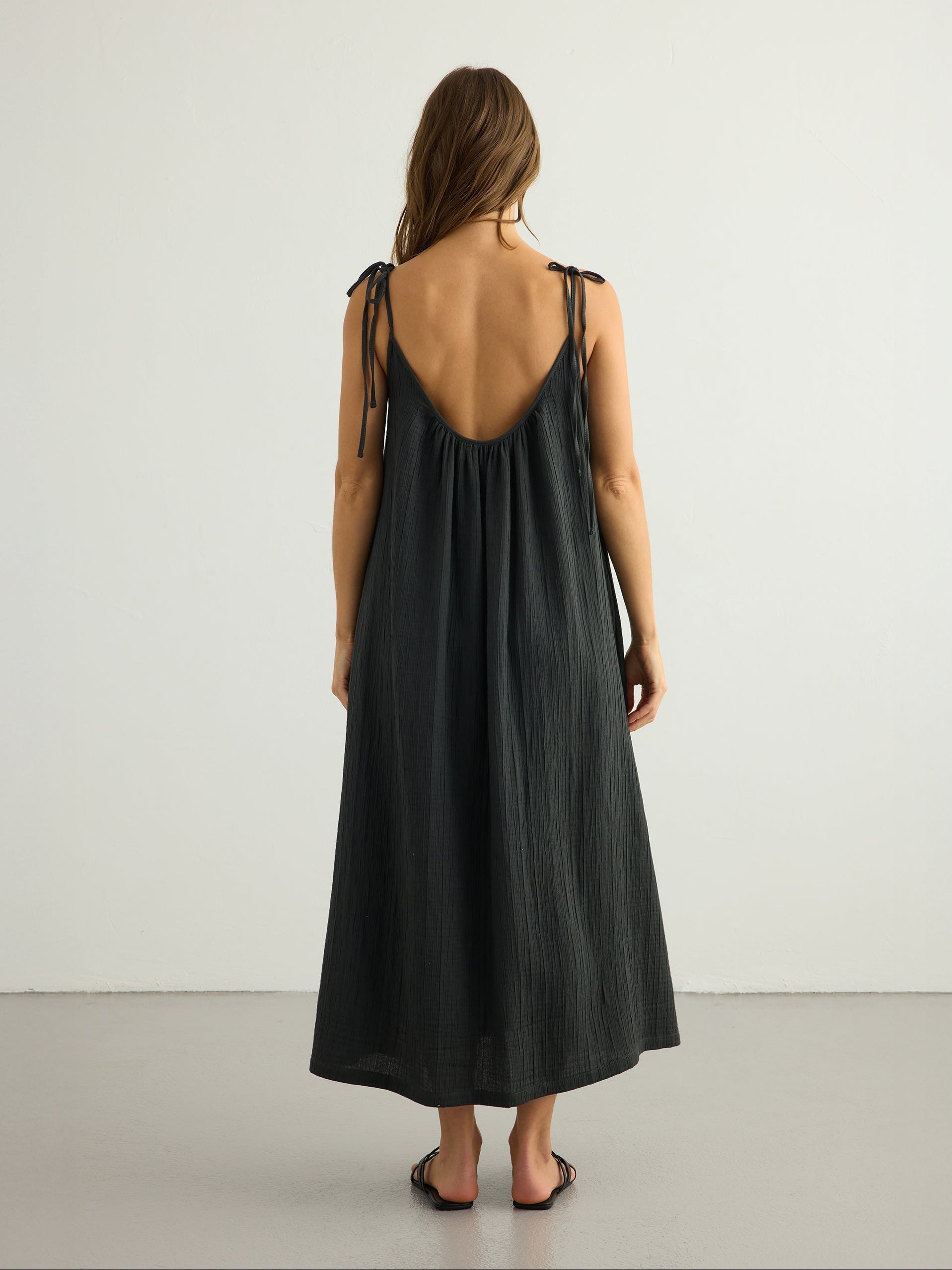 Kaya Tie Strap Maxi Dress - Charcoal